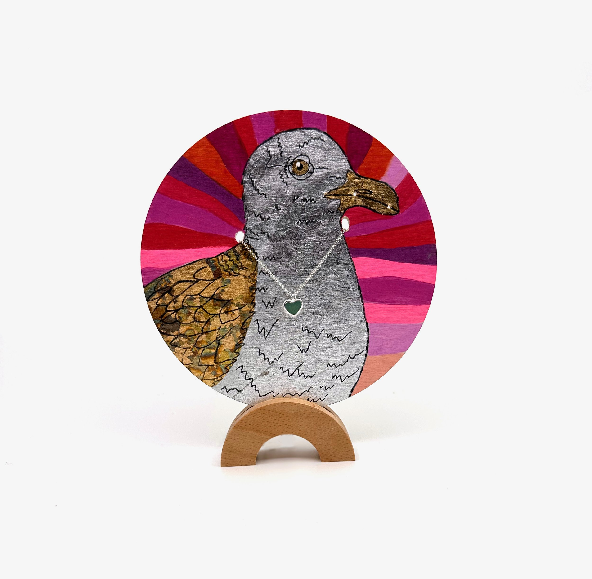 Seagull - 6” dia - Acrylic, Gilded Metal Leaf and Silverstorm Jewelry 