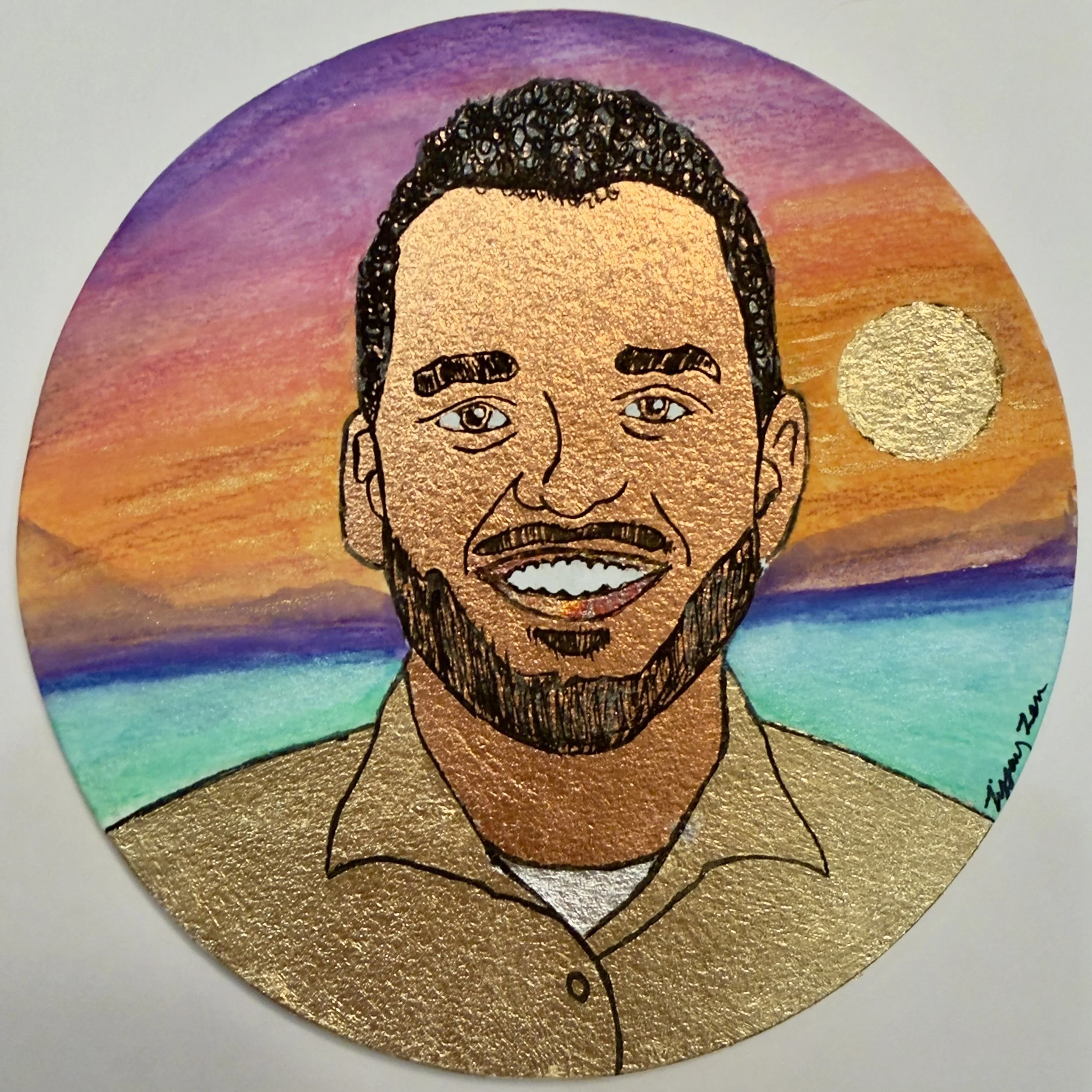 Ezz - 6” dia - Watercolor and Gilded Metal leaf