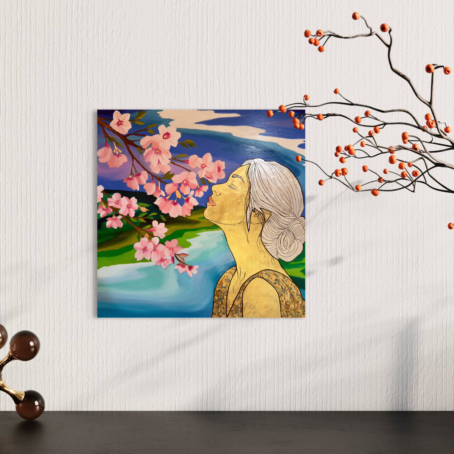 Gilded Hanami Metal print 12x12"