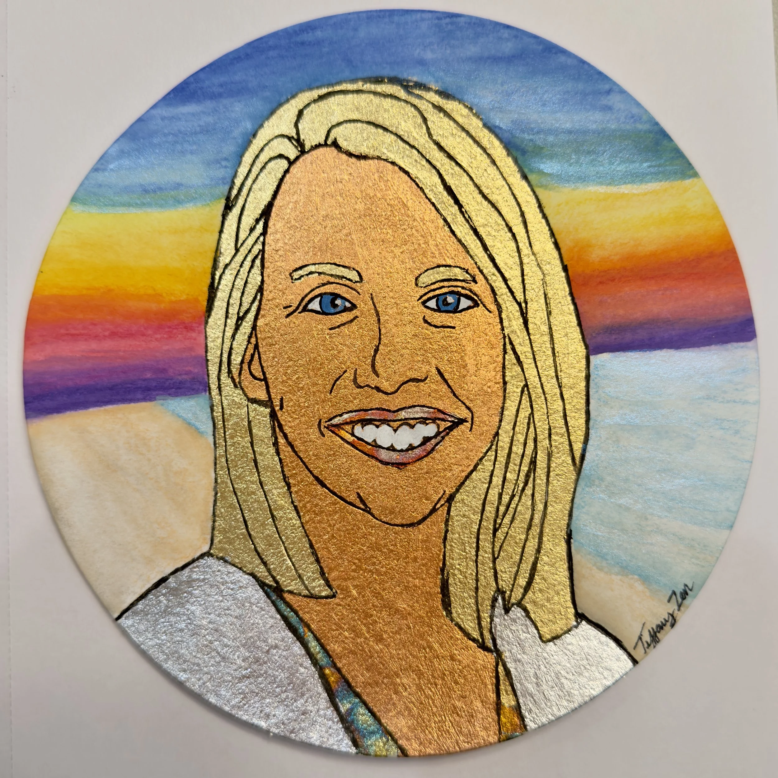 Ashley - 6” dia - Watercolor and Gilded Metal leaf