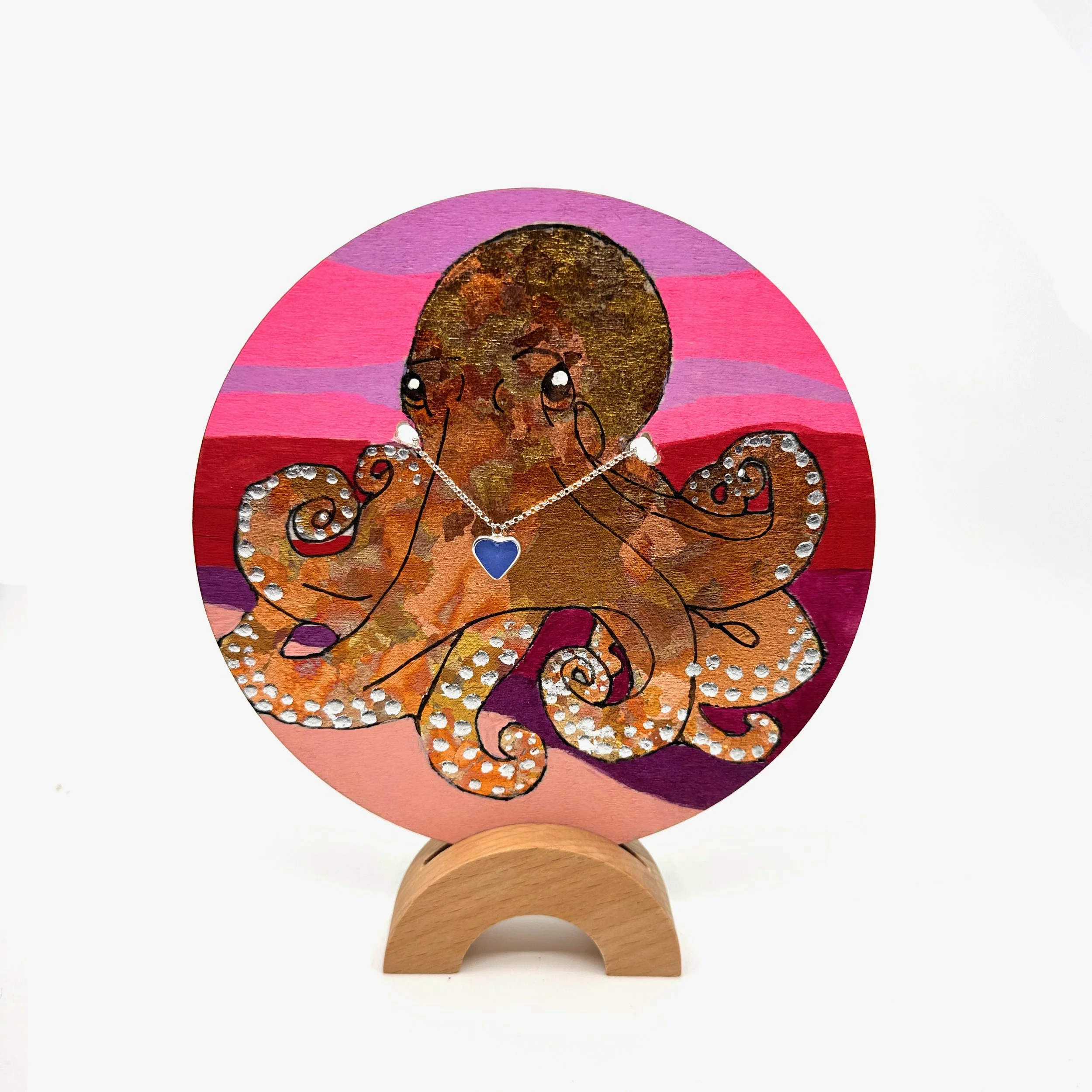 Octopus - 6” dia - Acrylic, Gilded Metal Leaf and Silverstorm Jewelry 