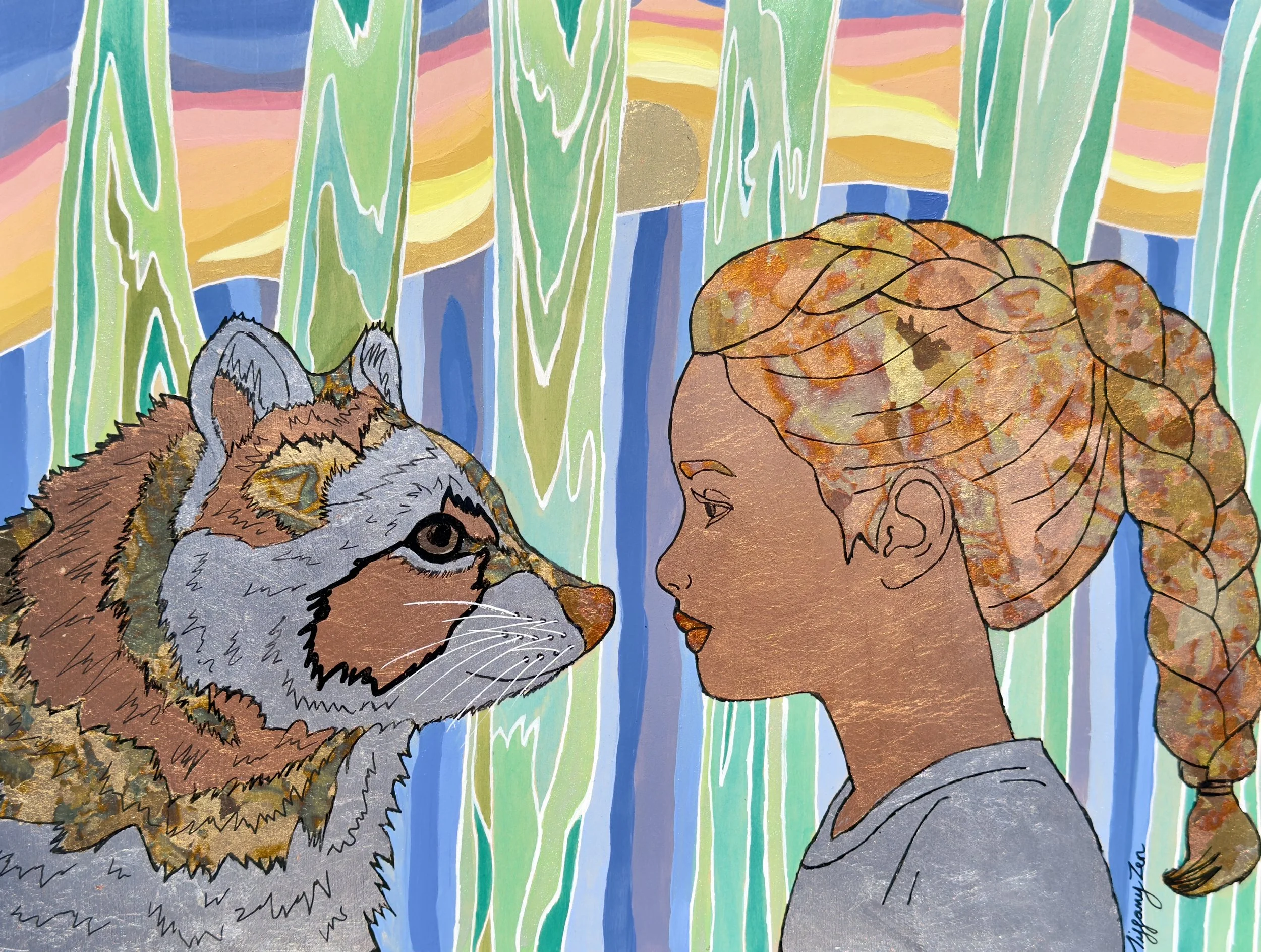 The Young Observer - 12” x 16” - Acrylic and Gilded Metal Leaf 