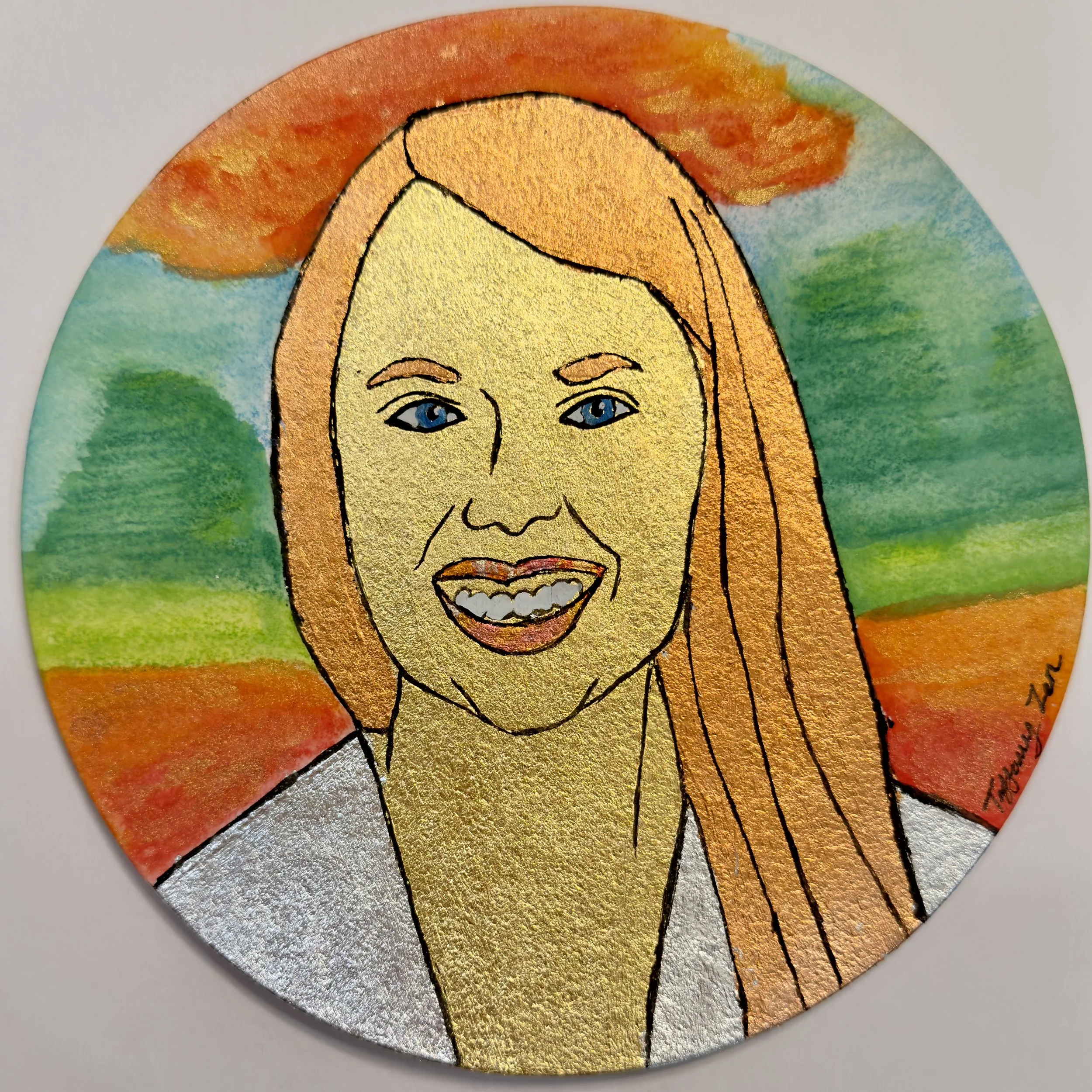 Kelly - 6” dia - Watercolor and Gilded Metal leaf