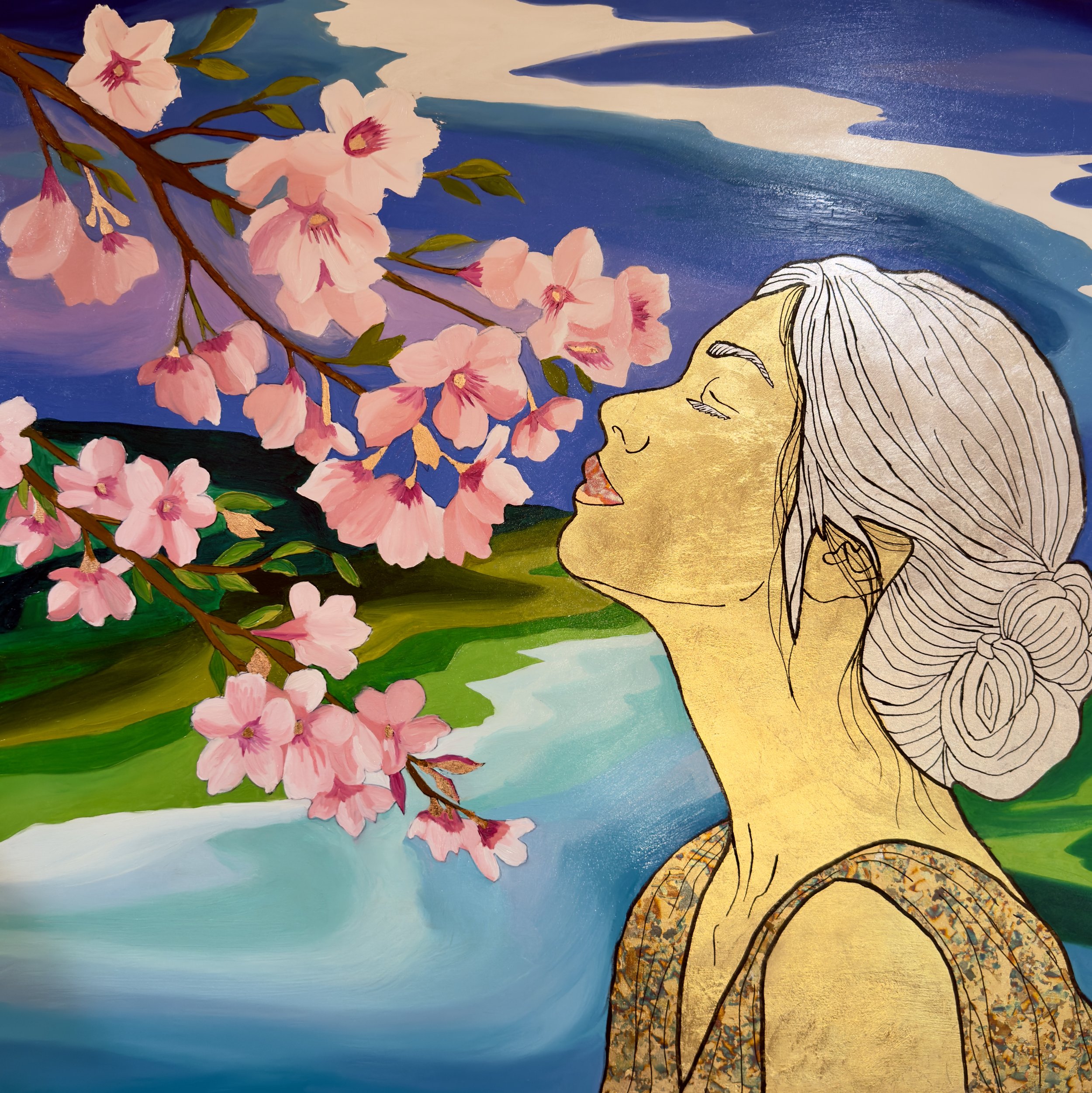 Gilded Hanami - 24x24”