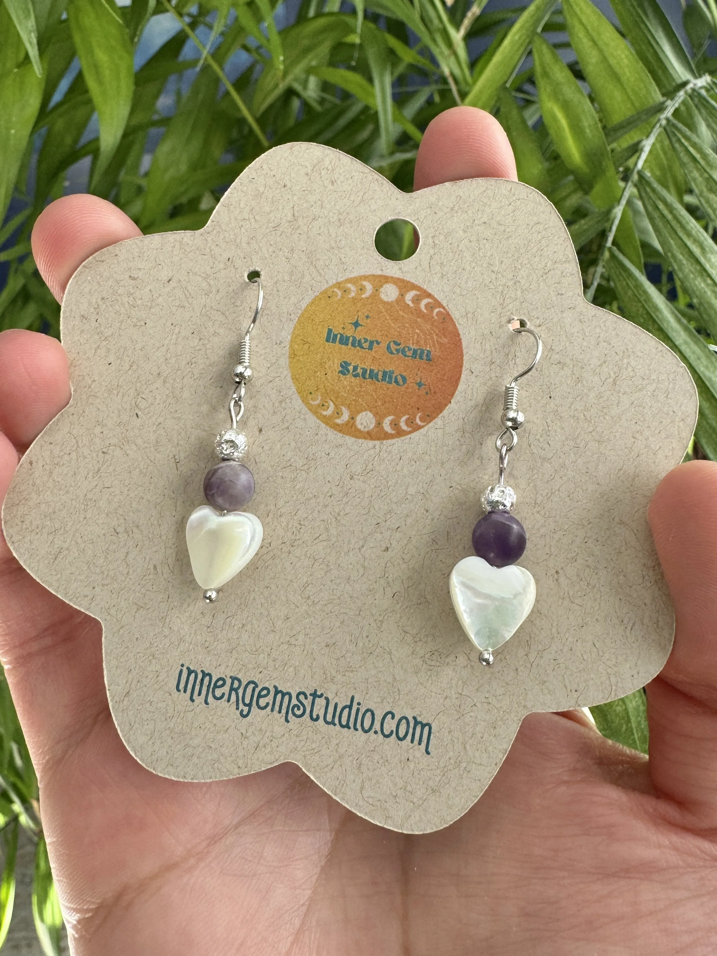 Heart Earrings Amethyst - Inner Gem Studio
