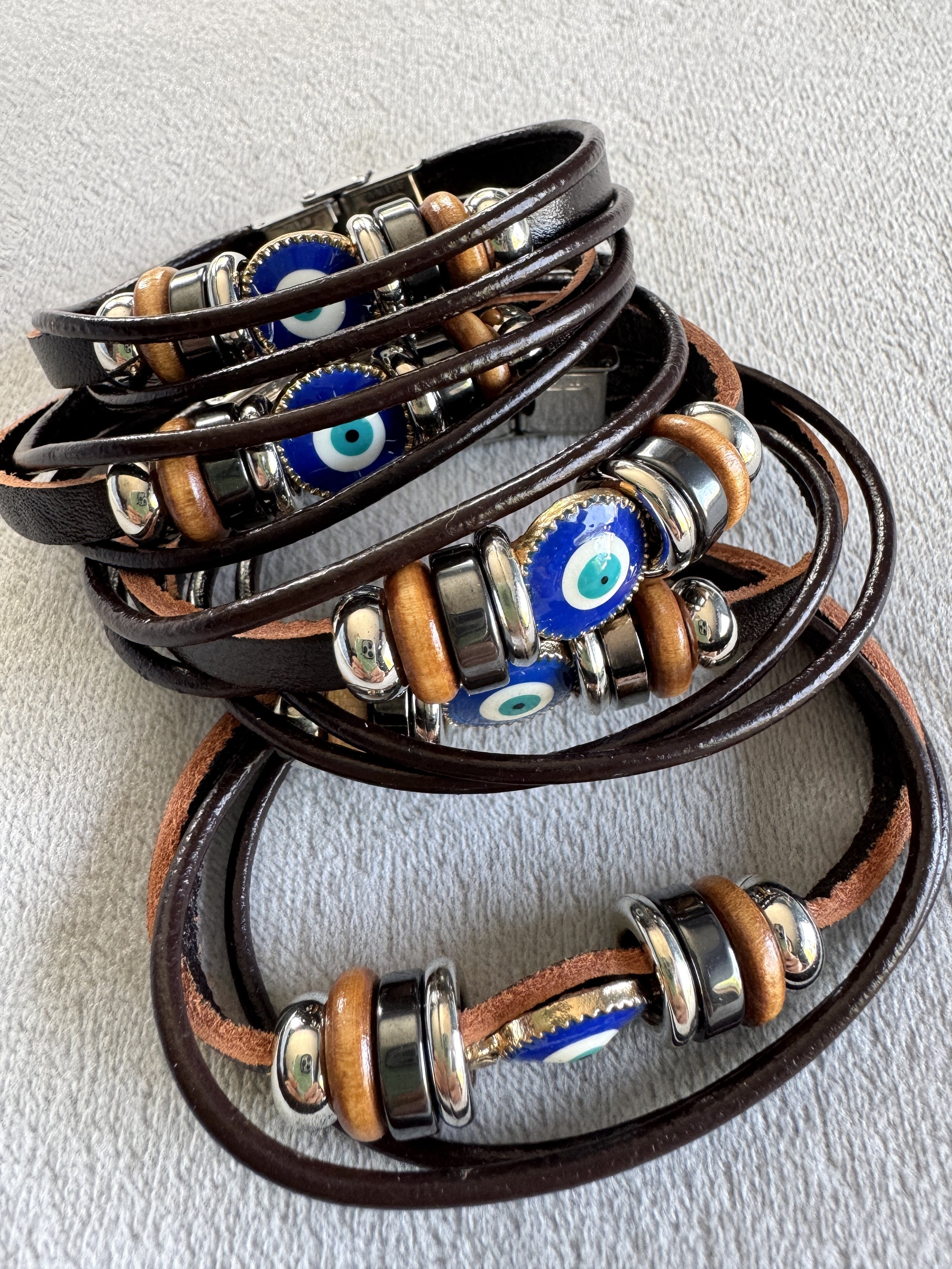 Leather Evil Eye Bracelet
