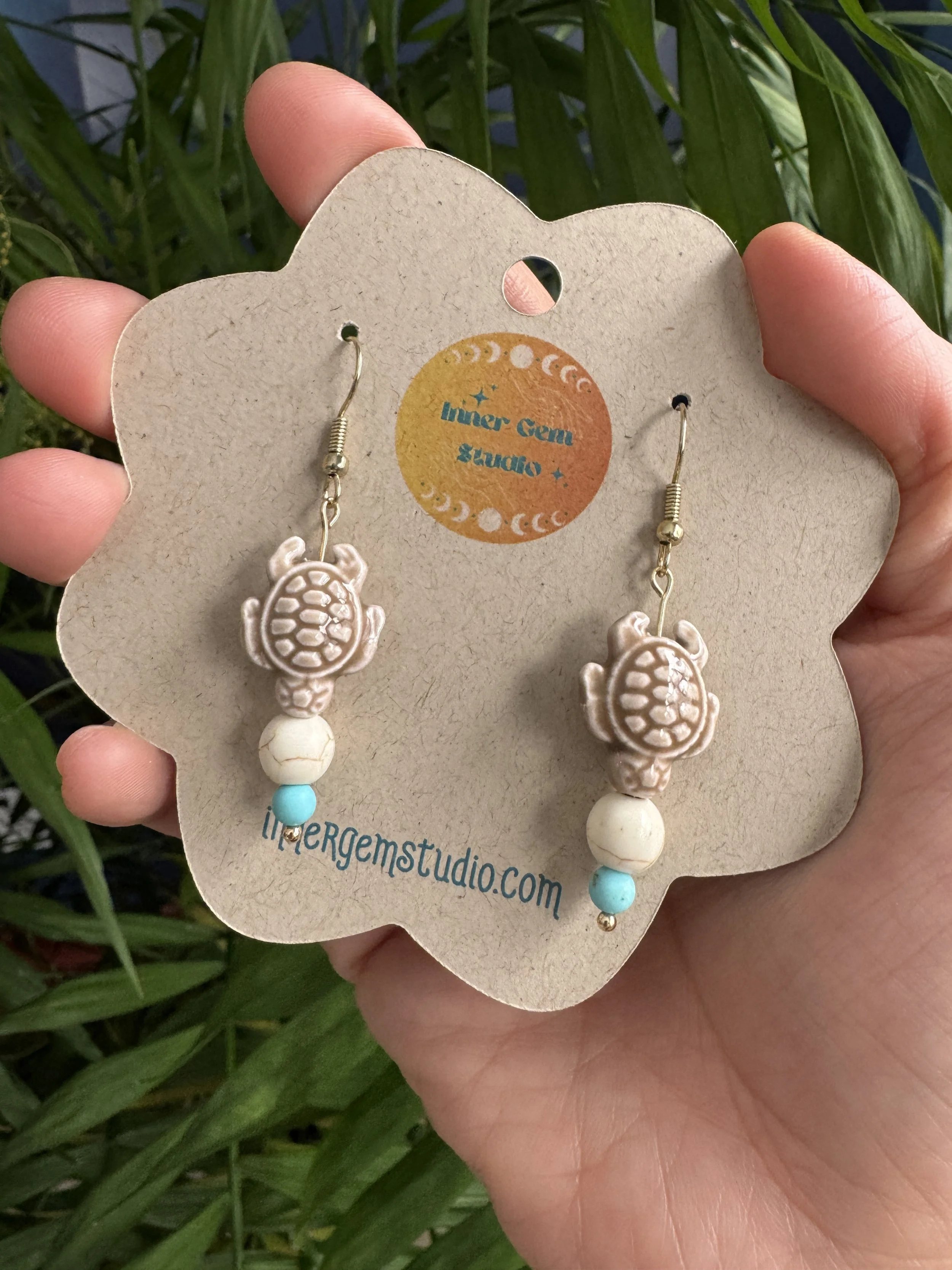 Turtle Earrings with Blue Howlite - Inner Gem Studio