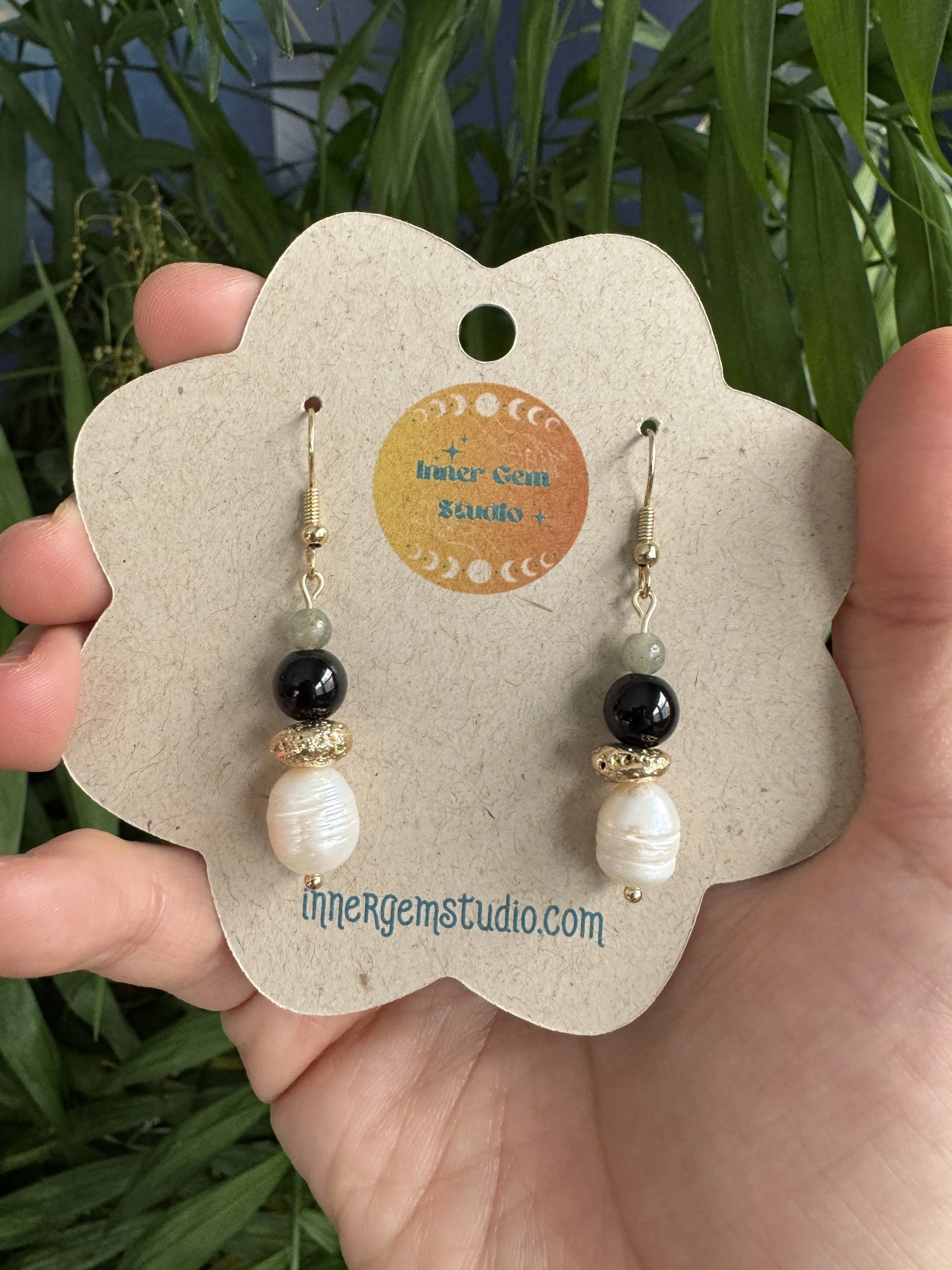 Pearl and Black Obsidian Earrings - Inner Gem Studio