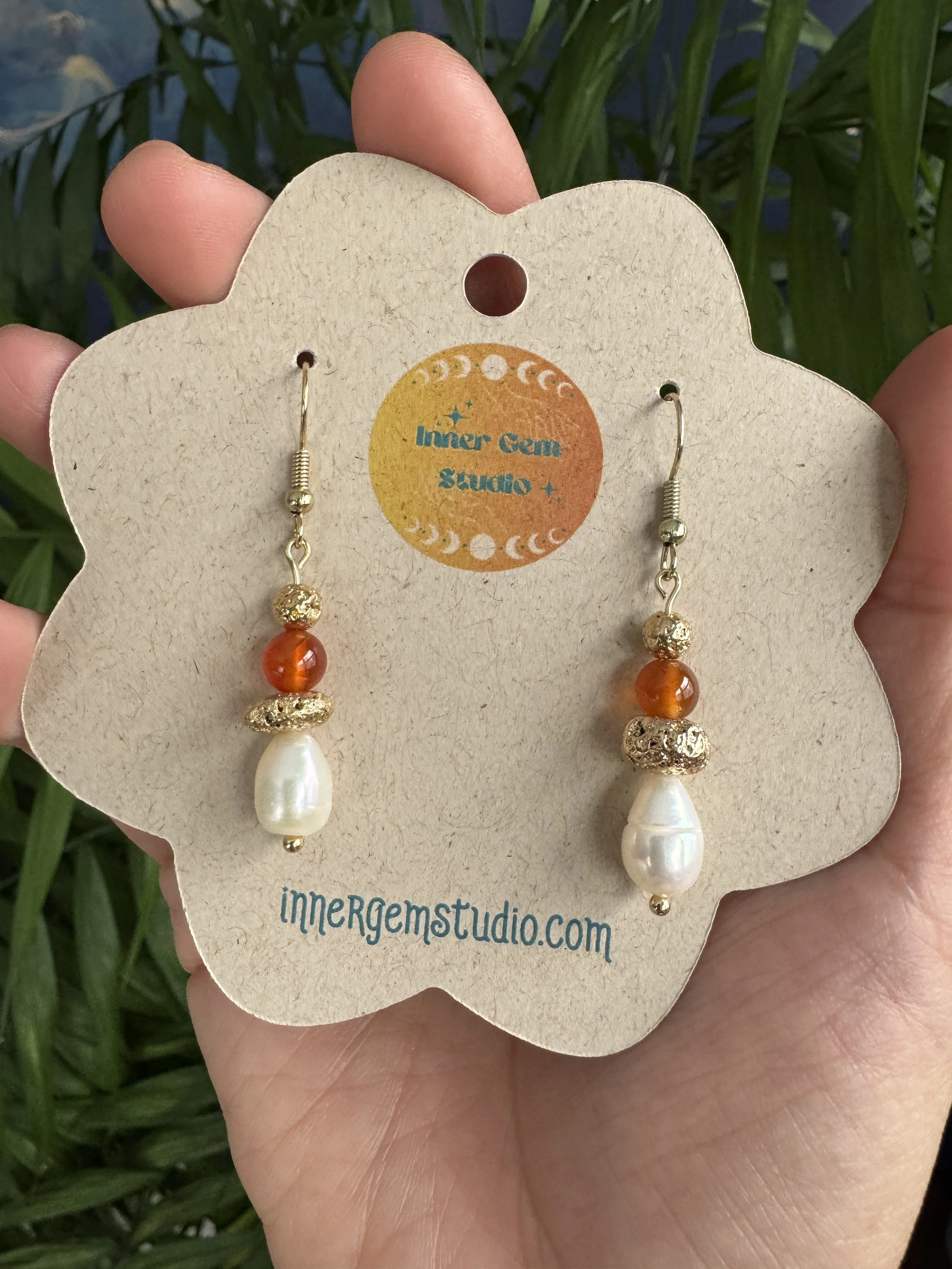 Pearl and Carnelian Earrings - Inner Gem Studio