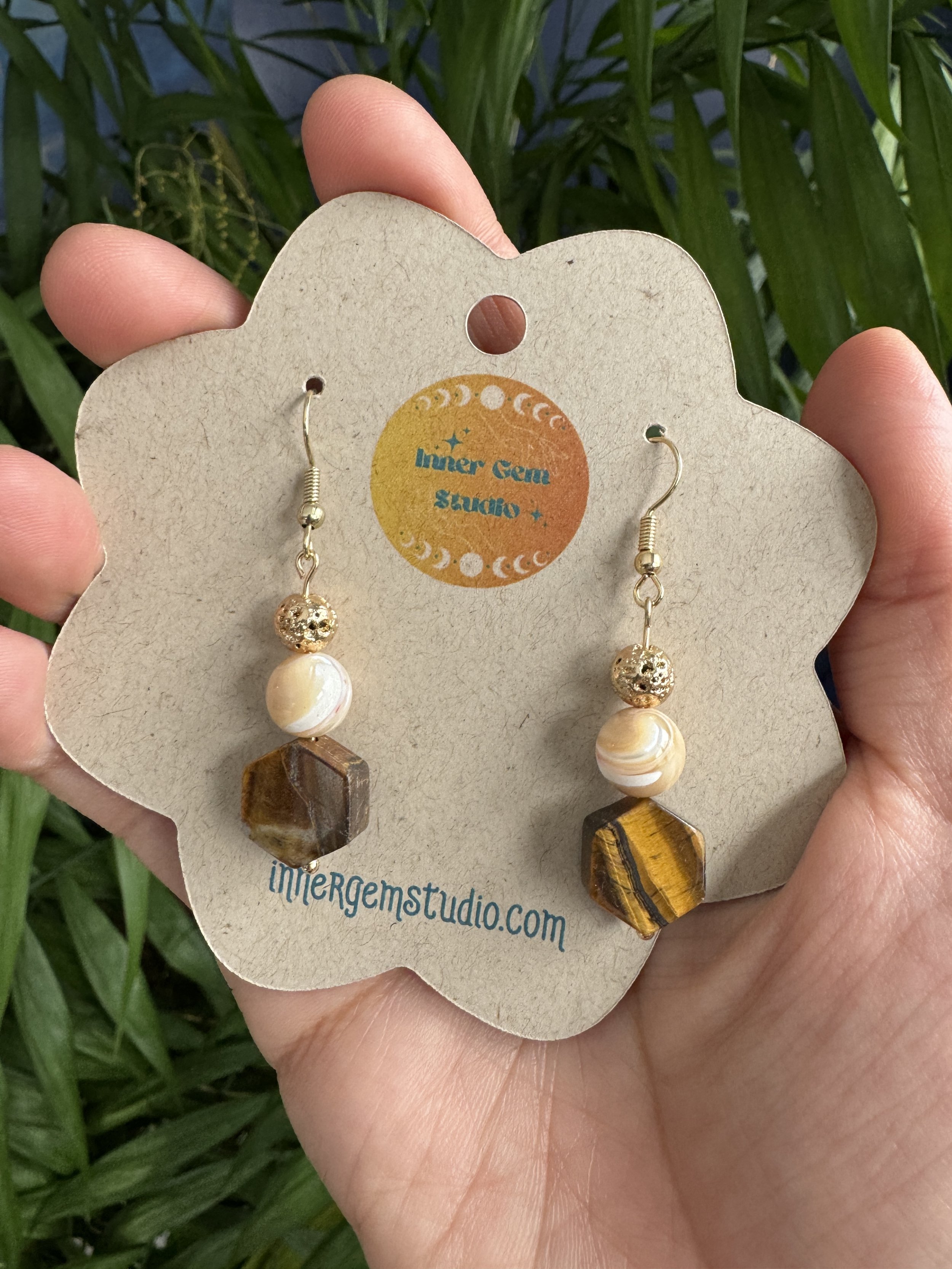 Tigers Eye & Mother of Pearl Earrings - Inner Gem Studio