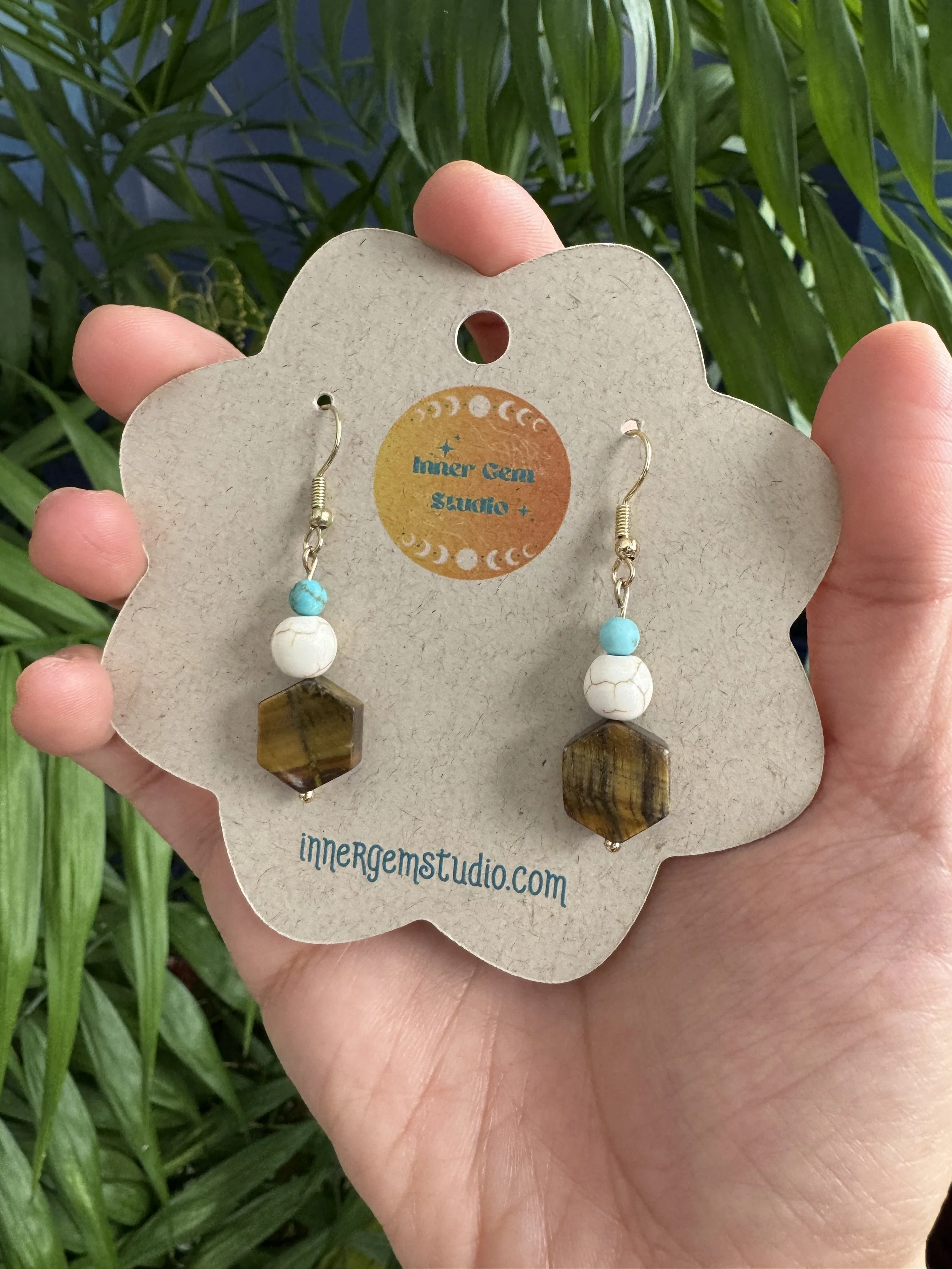 Tiger's Eye & Blue Howlite Earrings - Inner Gem Studio