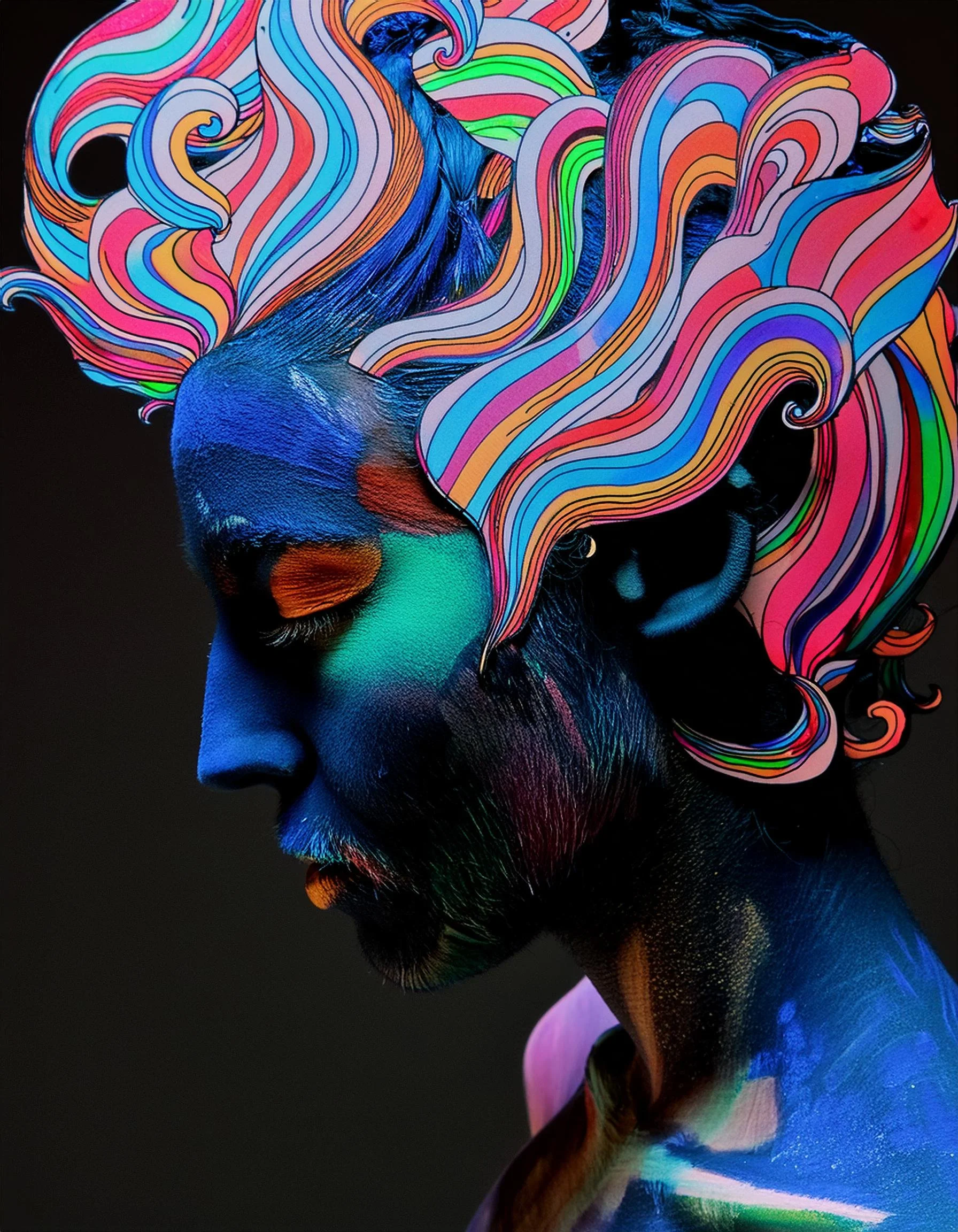 Firefly silhouette emerging from darkness, contour glo