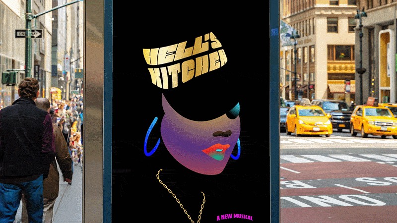 Image of an Alicia Keys Hell's Kitchen musical on a Manhattan street and subway