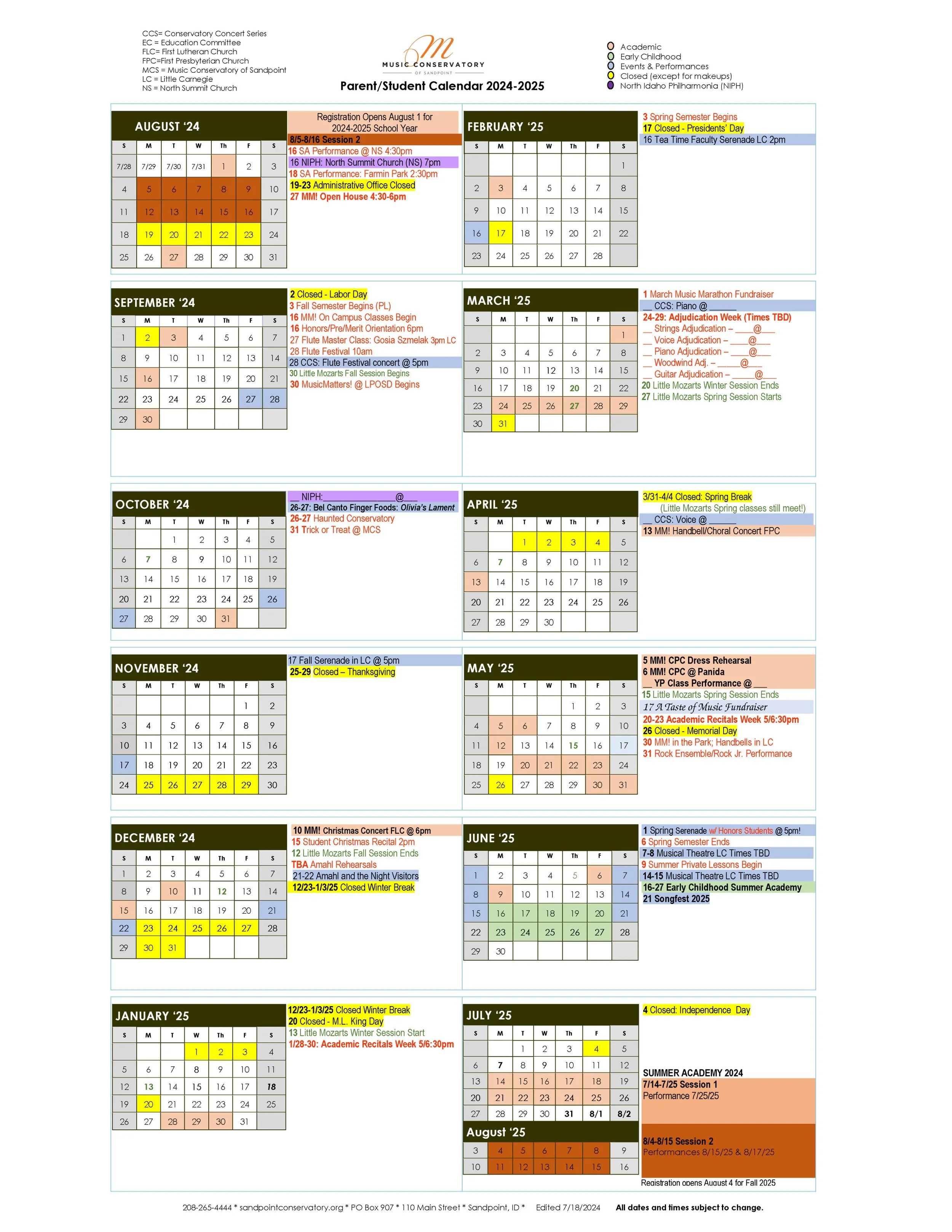 MCS Calendar Music Conservatory Of Sandpoint MCS Calendar Music Conservatory Of Sandpoint