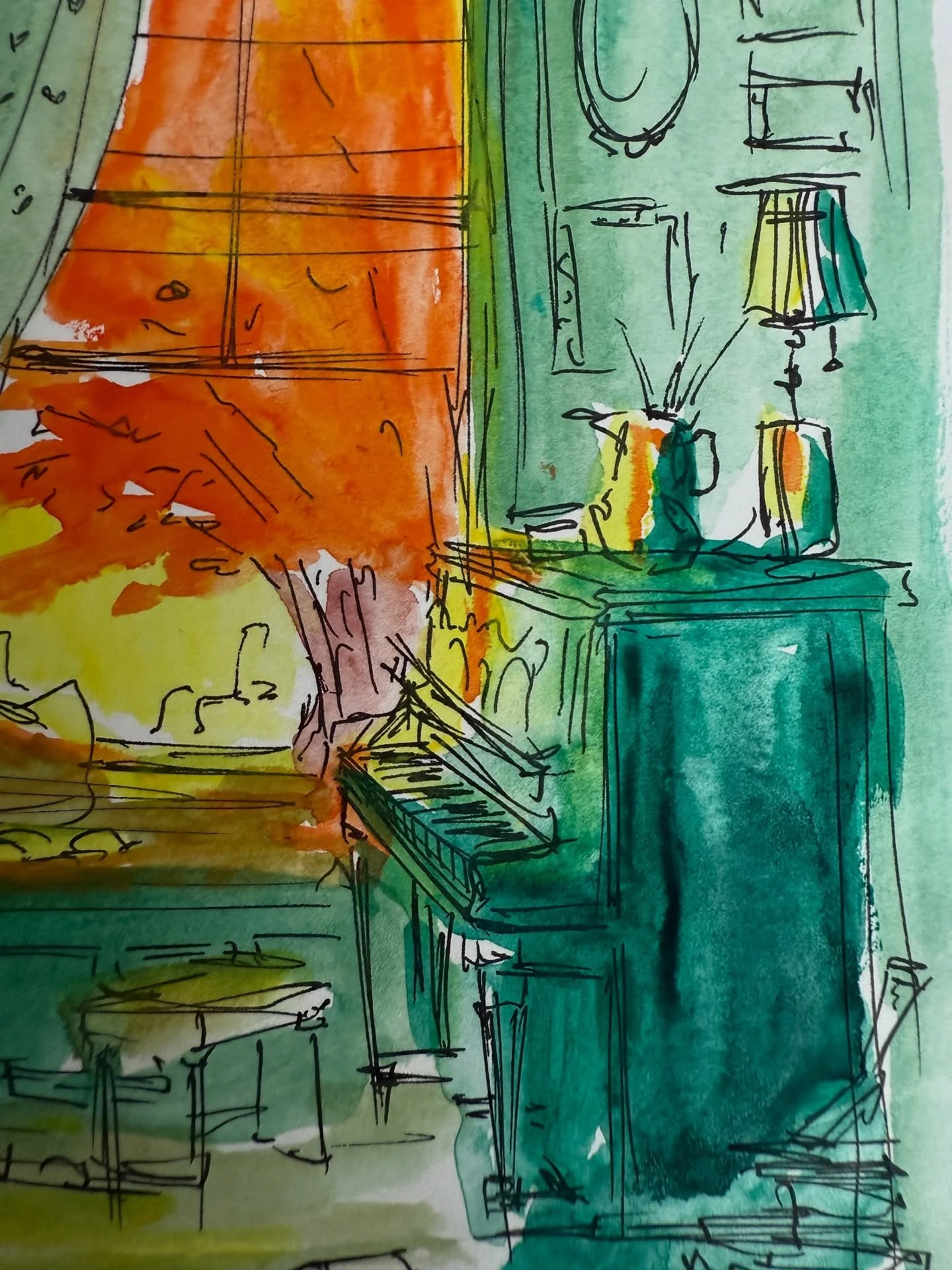 2 minute scribble of a lovely New York autumn afternoon. Lately I&rsquo;ve been filling in my sketchbook with less finish thoughts and letting my paint and pen decide what will happen. It&rsquo;s been freeing and so relaxing to see what can happen wh
