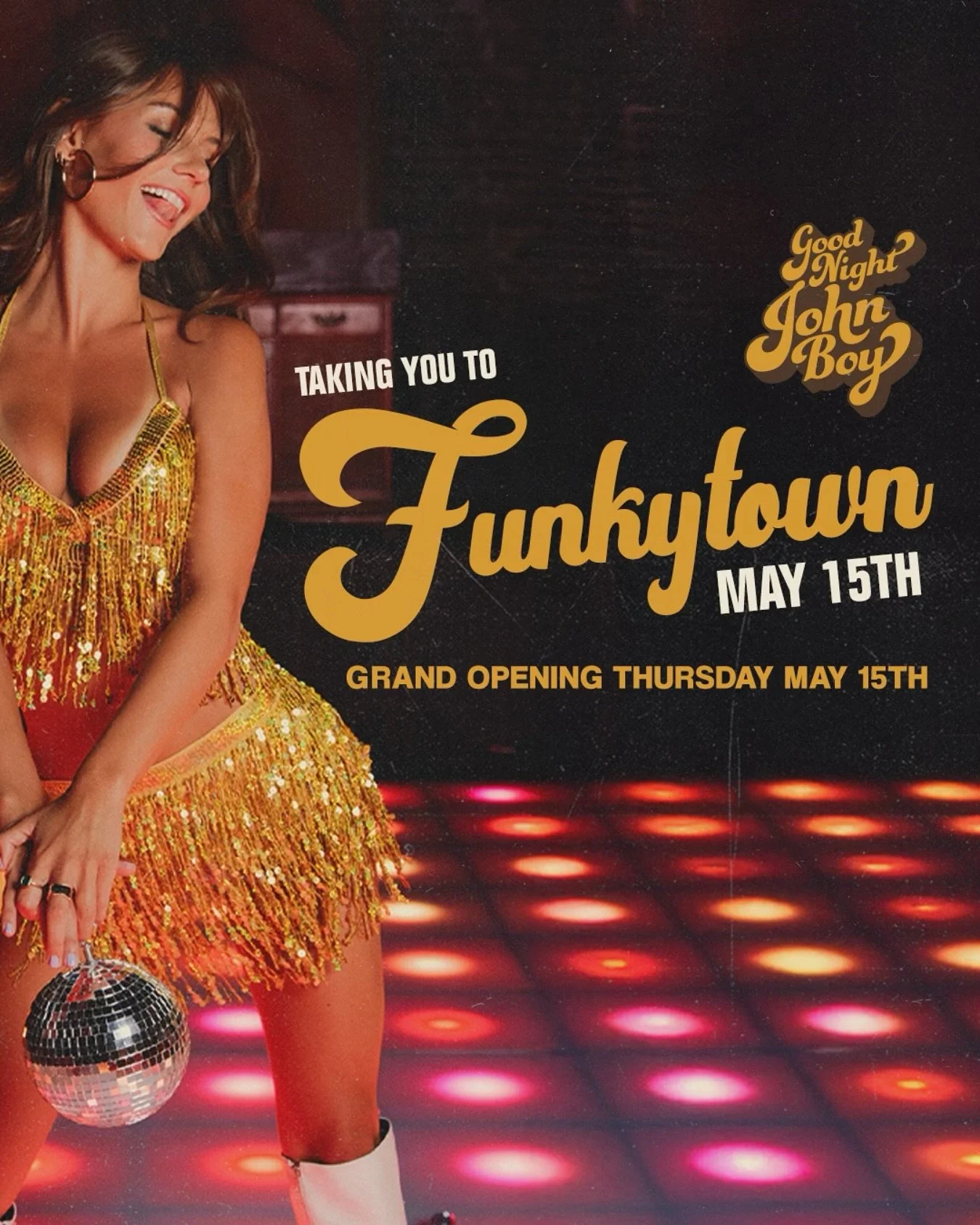 IT&rsquo;S OFFICIAL! ✨

WE&rsquo;RE TAKING YOU TO FUNKY TOWN ON MAY 15th! 🪩

pack your boogie shoes and meet us out on the dance floor, we open to the public at 9p🕺💃