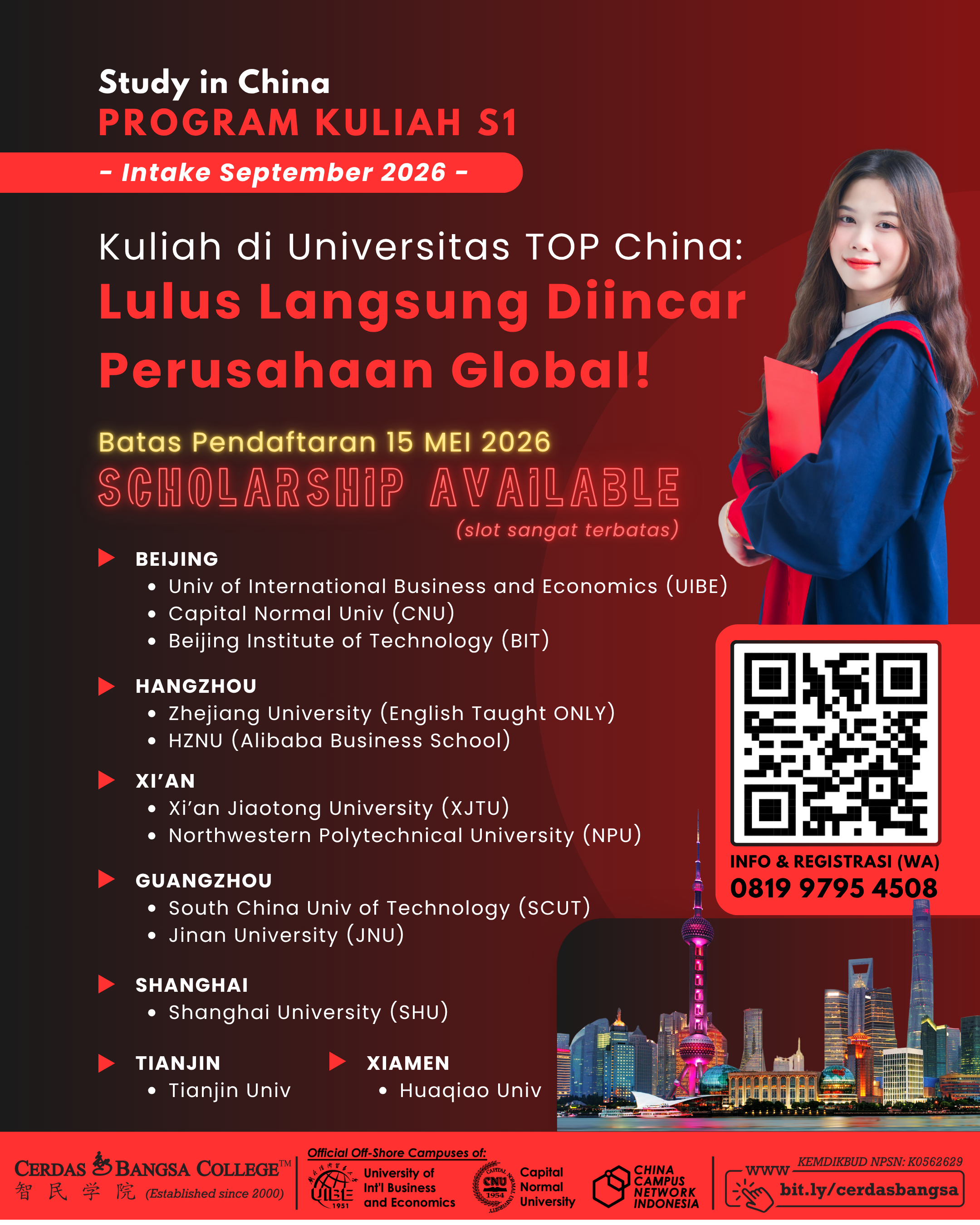 Program Kuliah S1 Study in China Intake 2026 Segera ditutup!
