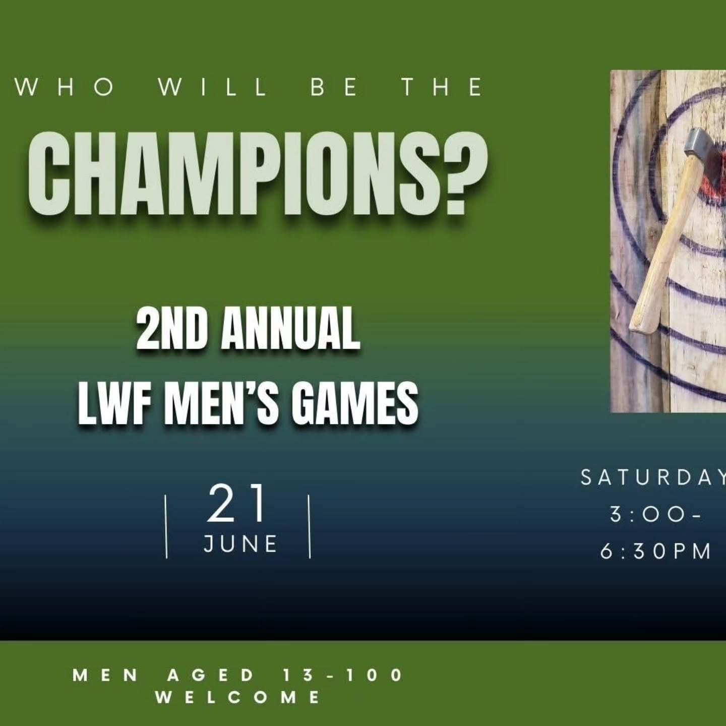 &quot;CANCELED&quot;!!! Unfortunately, due to it an inch of rain throughout the day tomorrow. We are canceling both the men's games and the car wash. We hope you have a wonderful Saturday in a dry place!