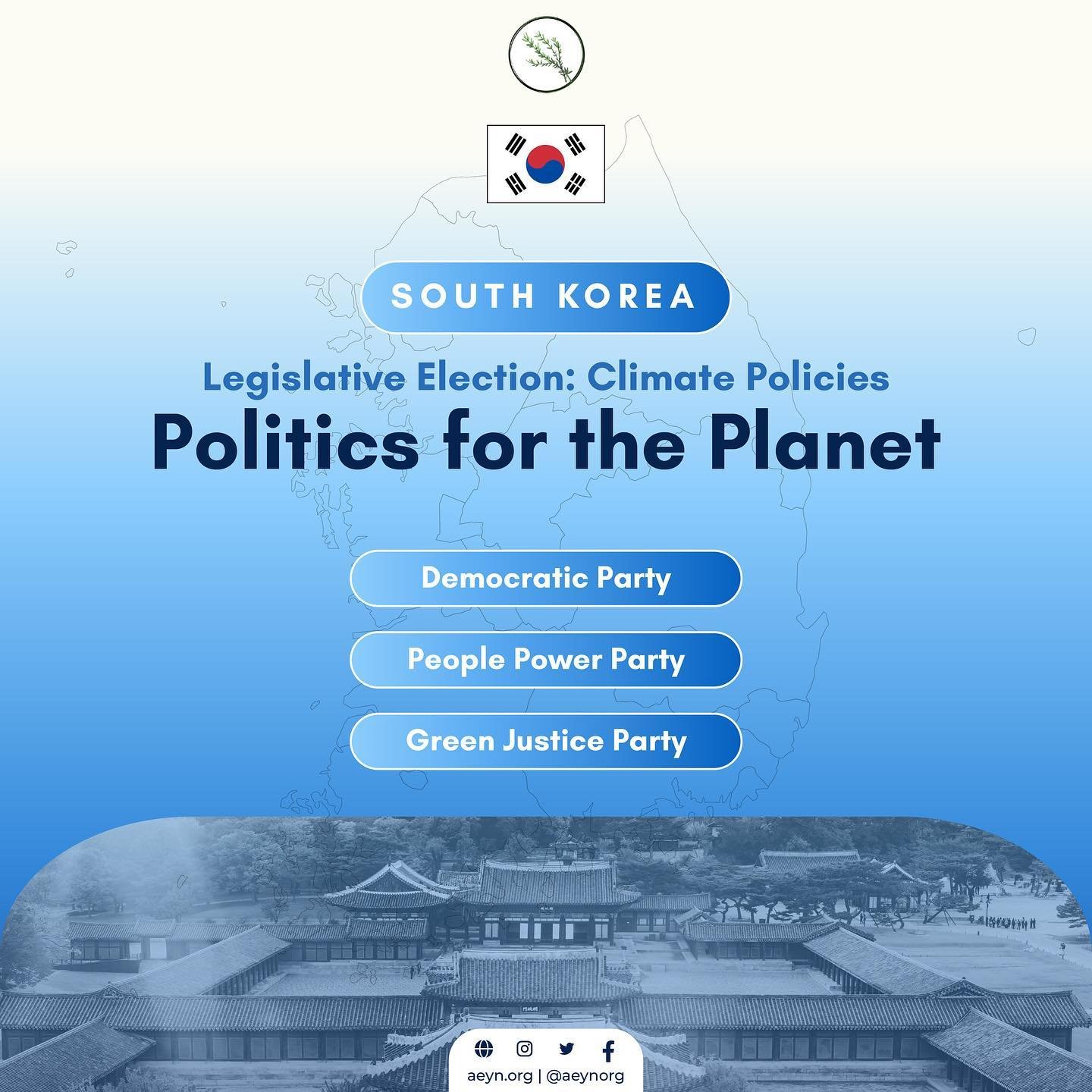 Next in our Politics for the Planet series: South Korea! Swipe to read more about the environmental track records of the three legislative parties. South Korea will be voting on April 10th.

Written by: AEYN Volunteers @aeynorg and @gordonryoo 
Trans