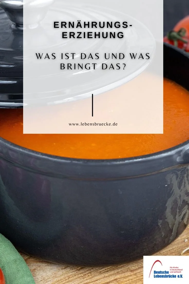 Kochtopf mit rot-oranger Suppe als Symbol für Ernährungserziehung