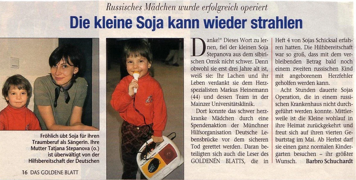 Zeitungsbericht über Sojas erfolgreiche OP