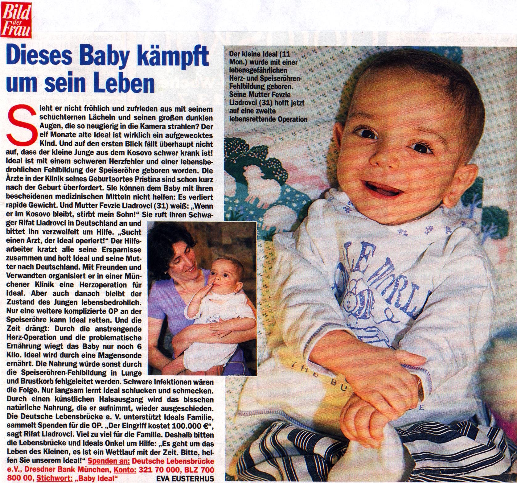 Bild der Frau berichtete über unsere Spendenaktion für Ideal