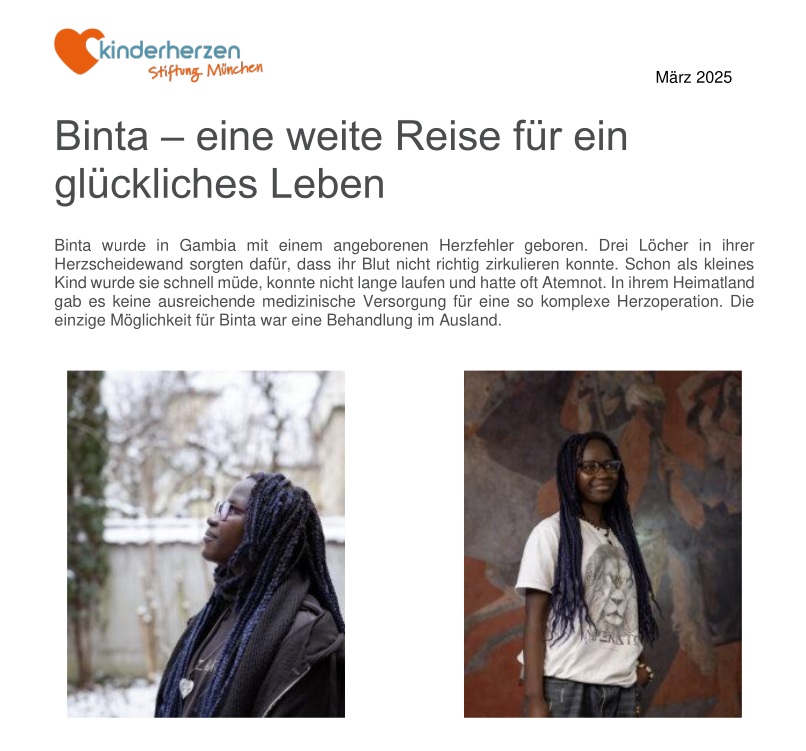 Bericht über Binta bei Kinderherzen