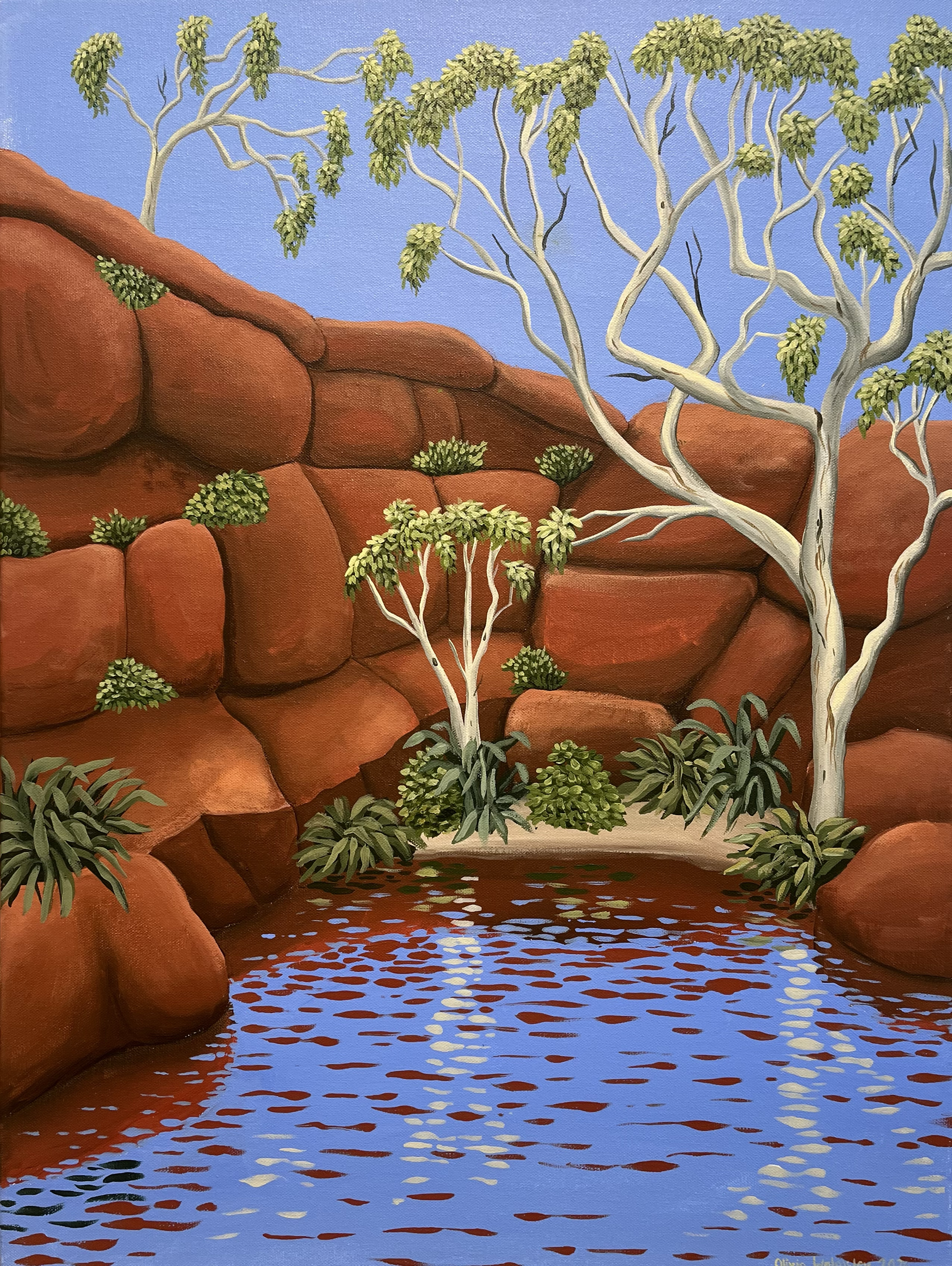 Red Pond, 2026. Acrylic on Canvas. 48 cm x 63 cm. $1500