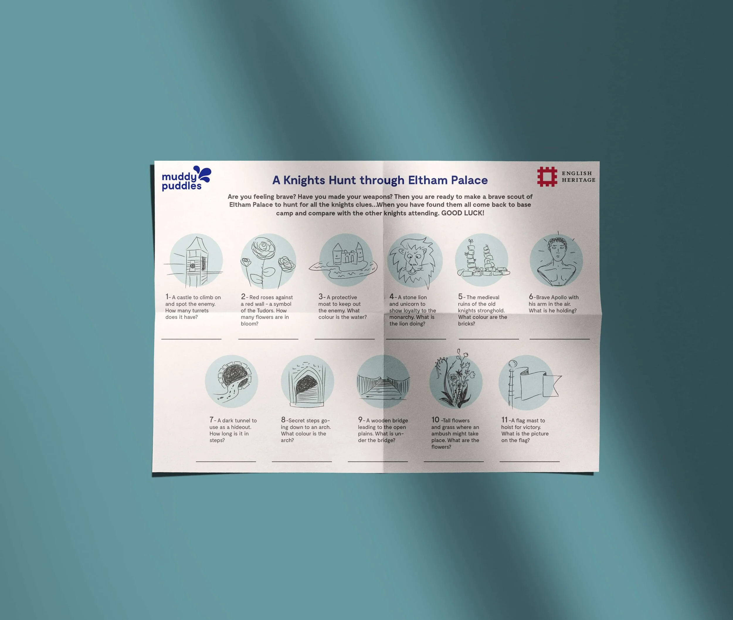I have created this Scavenger Hunt sheet for a Muddy Puddles press event at Eltham Palace. Illustration and layout.