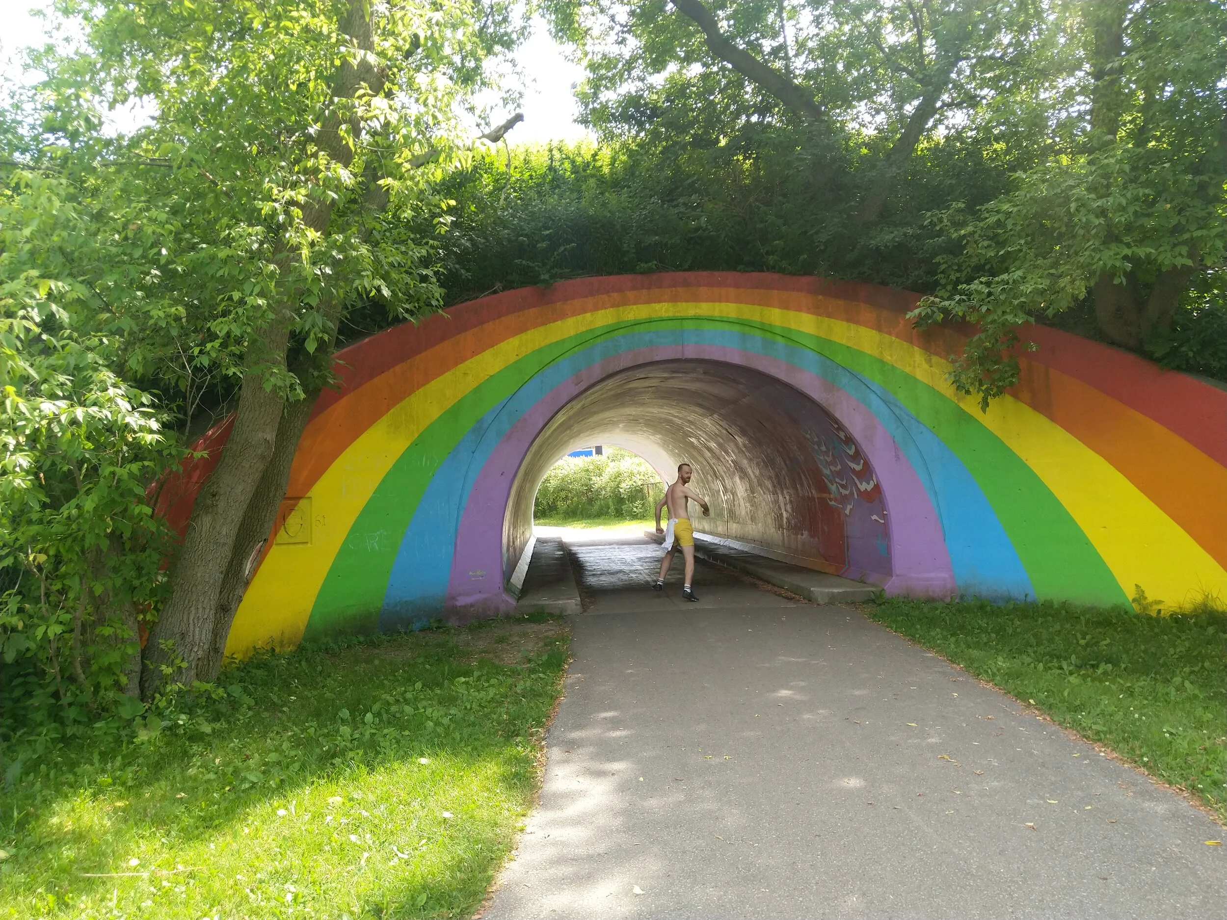 The mural on this old railway tunnel was the work of B.C. Johnson who painted it as a memorial to a friend who passed away. Each time the Parks department painted over it he would repaint it, until eventually it was embraced by the city.