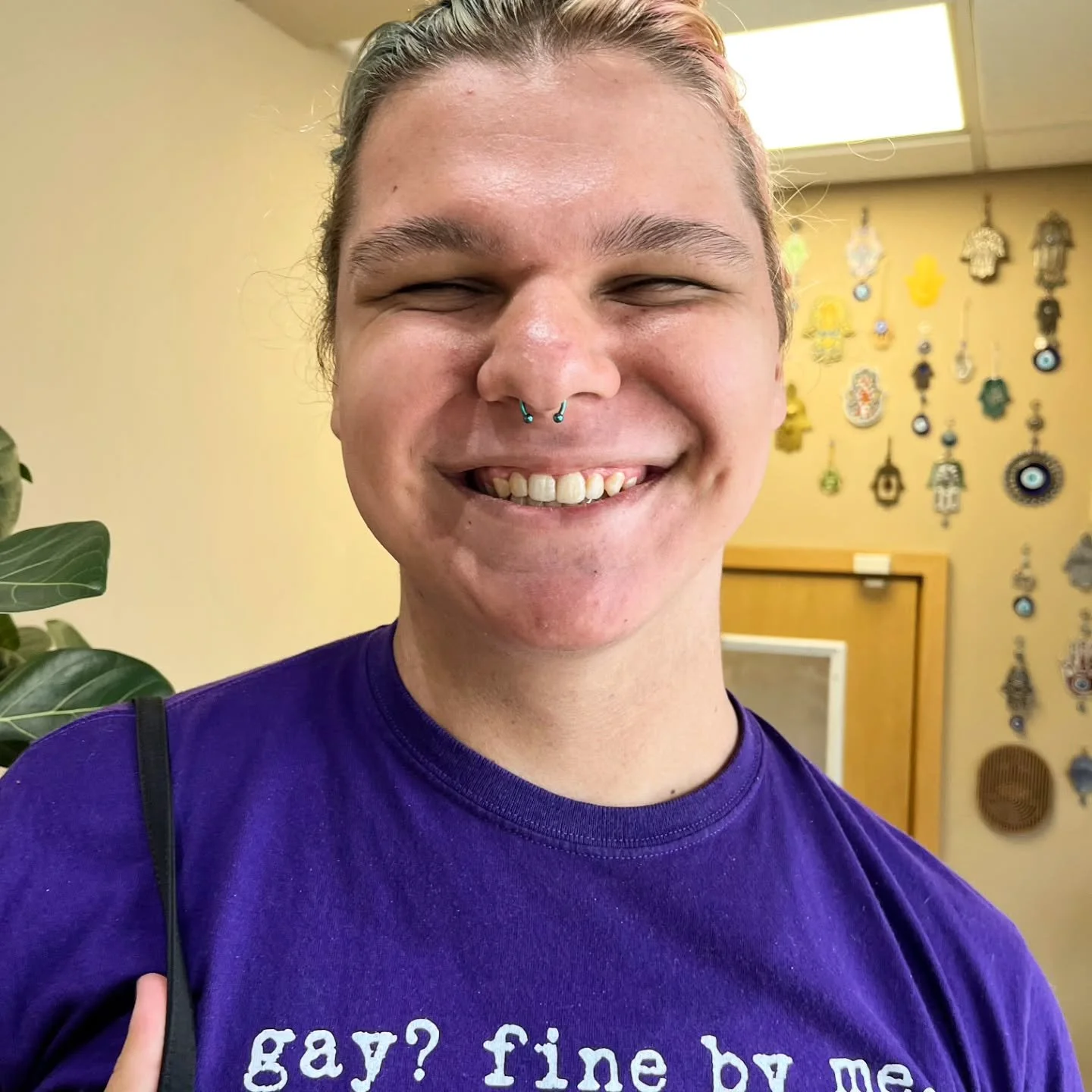 Teal jewelry and all smiles! Septum piercing by Clay! 

#safepiercing #legitbodyjewelry #supernaturalbodypiercing #kcmo #kcmopiercing #septumpiercing #implantgradetitanium #anodized