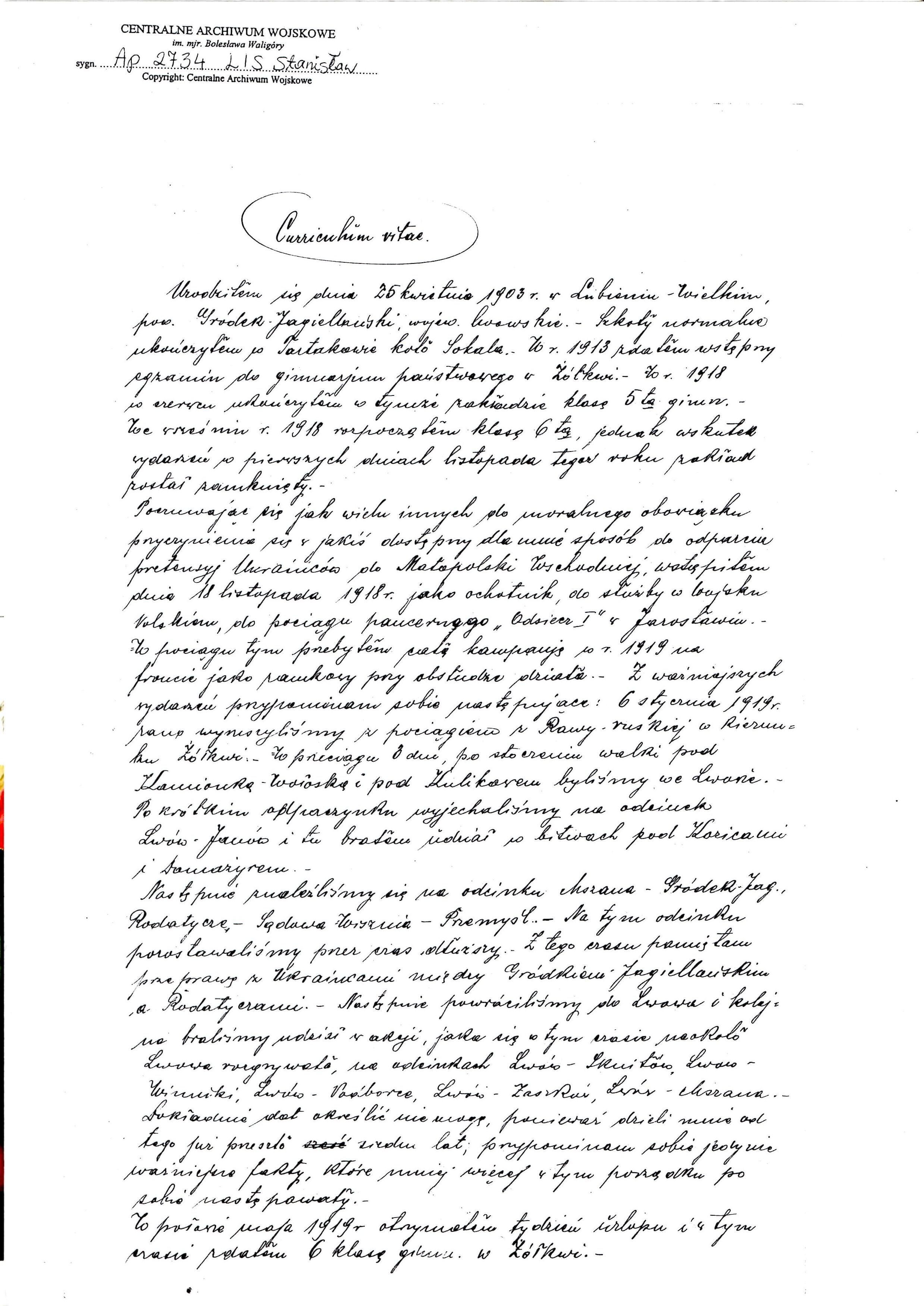 Stanislaw handwritten CV 1926 page 1.jpg