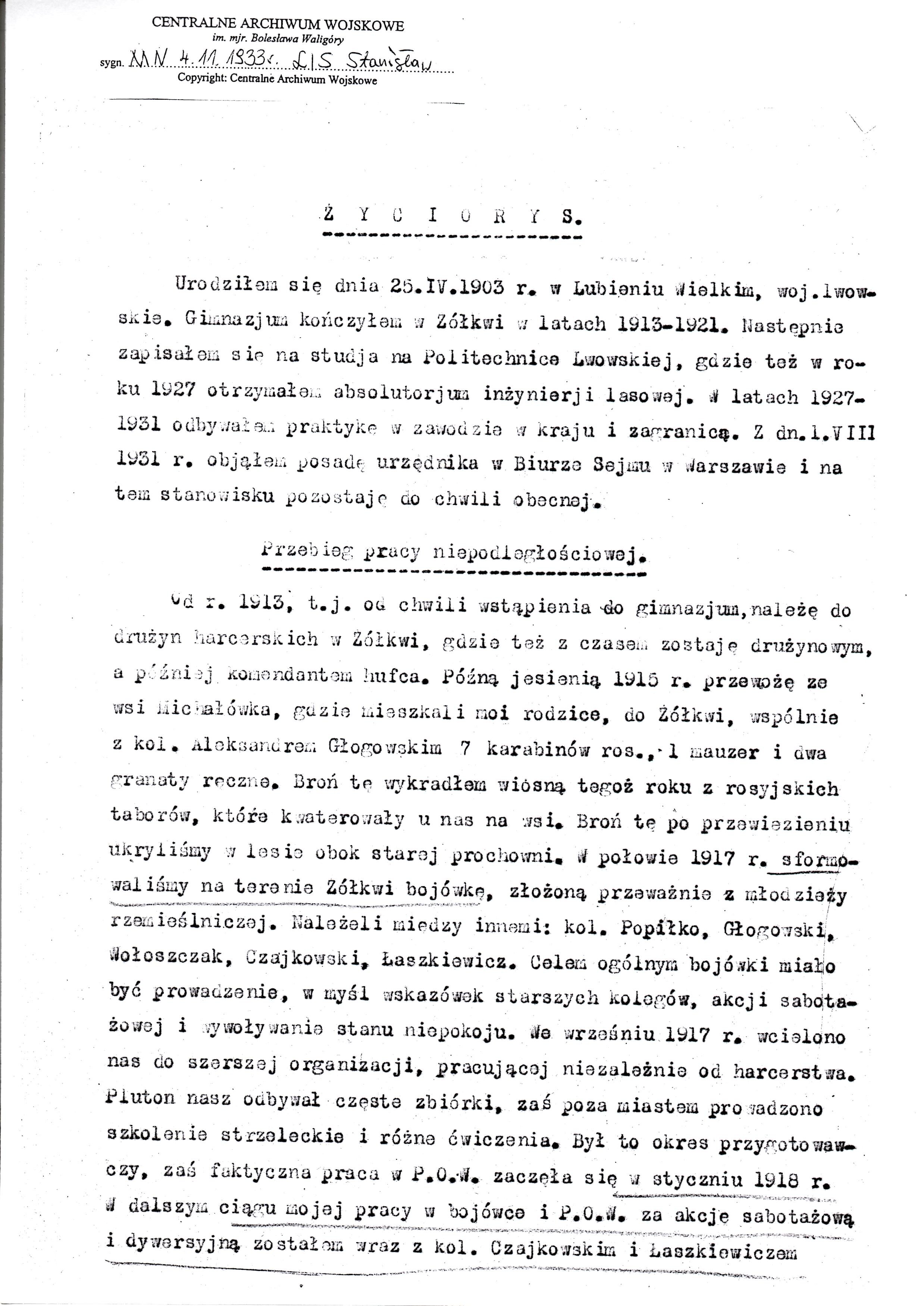Stanislaw Lis CV 1933 page 1 ZYCIORYSY.jpg