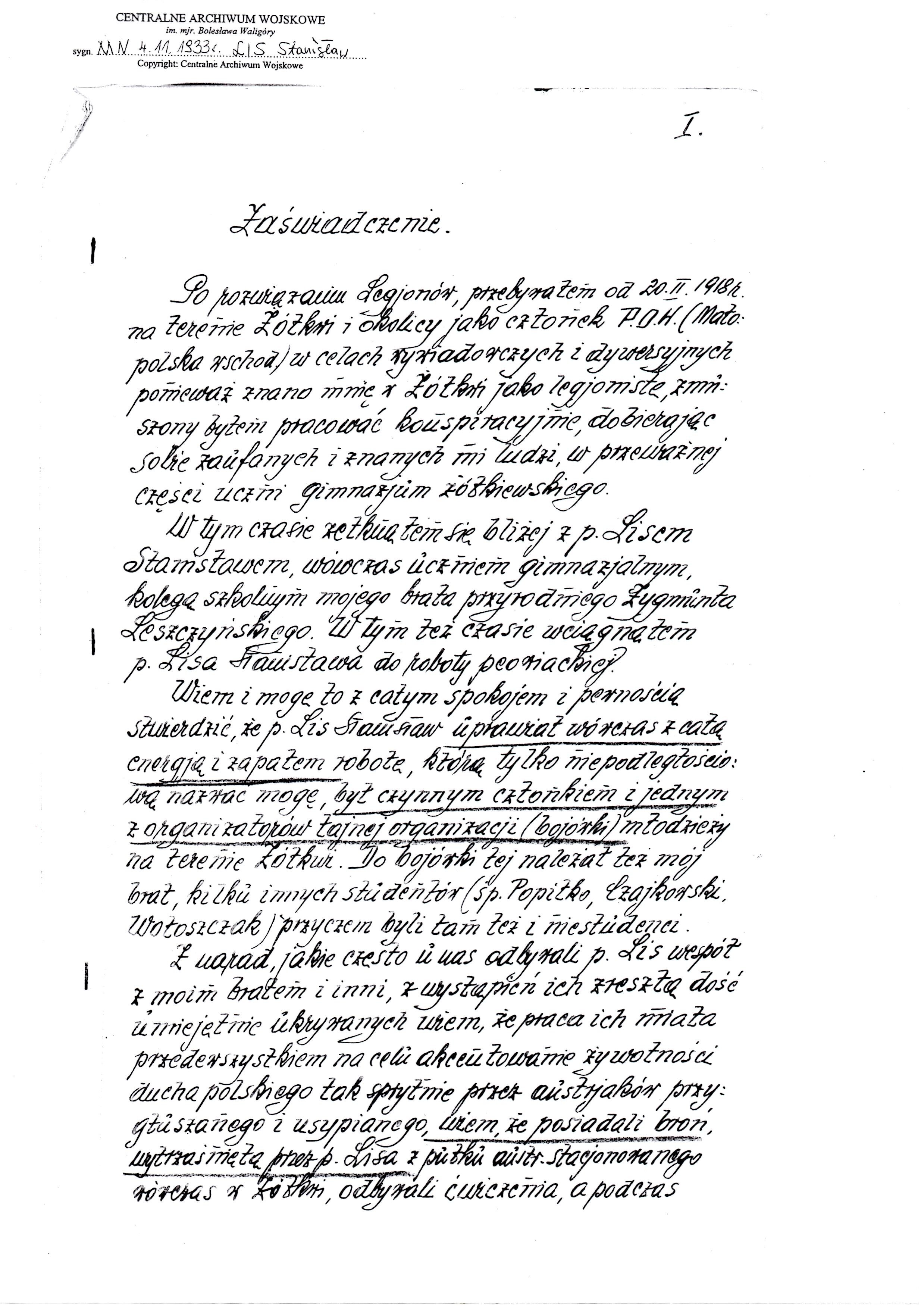 Stanislaw Lis Handwritten account 1933 page 1.jpg