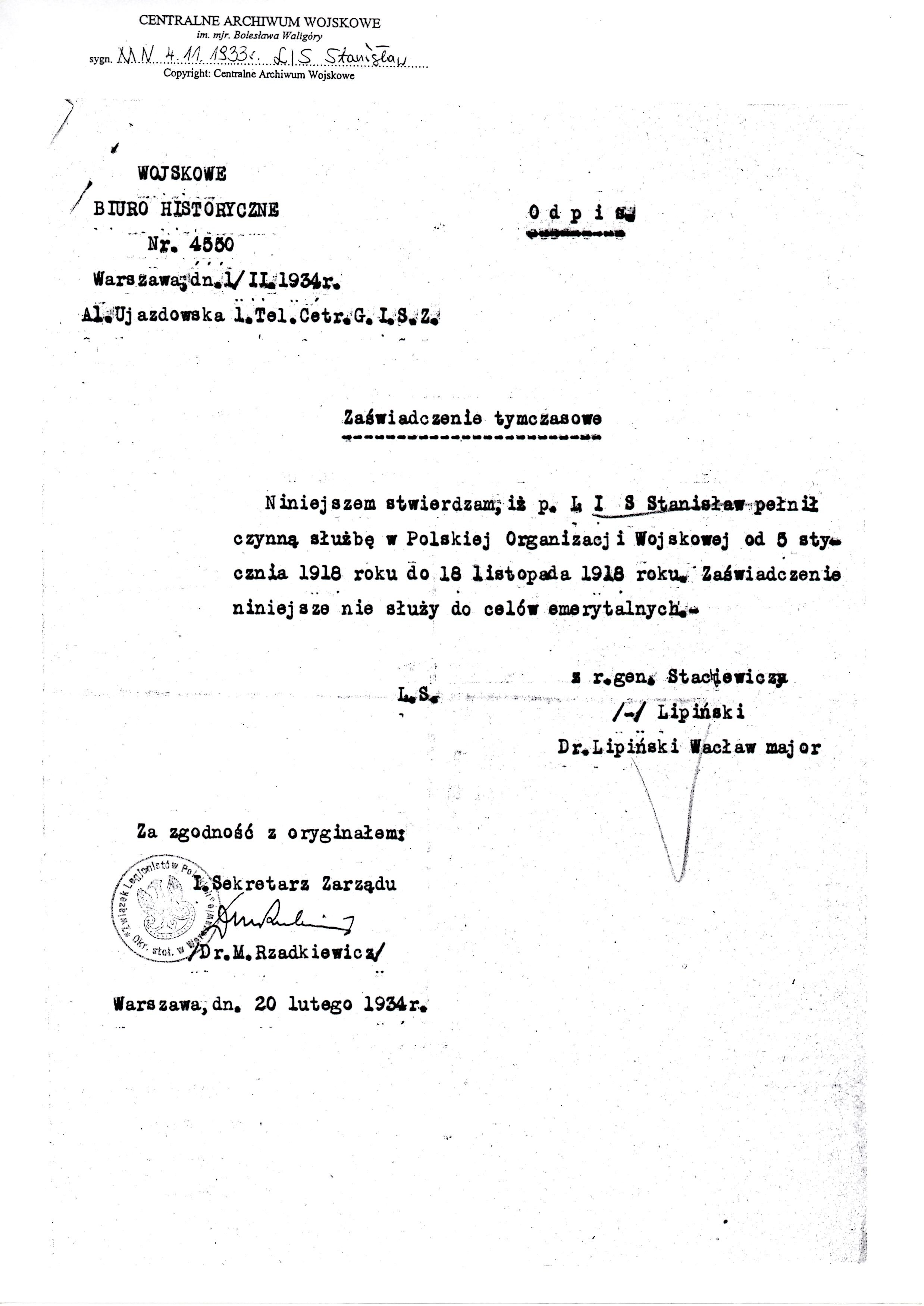 Stanislaw lis temporary Certificate 4 1934.jpg
