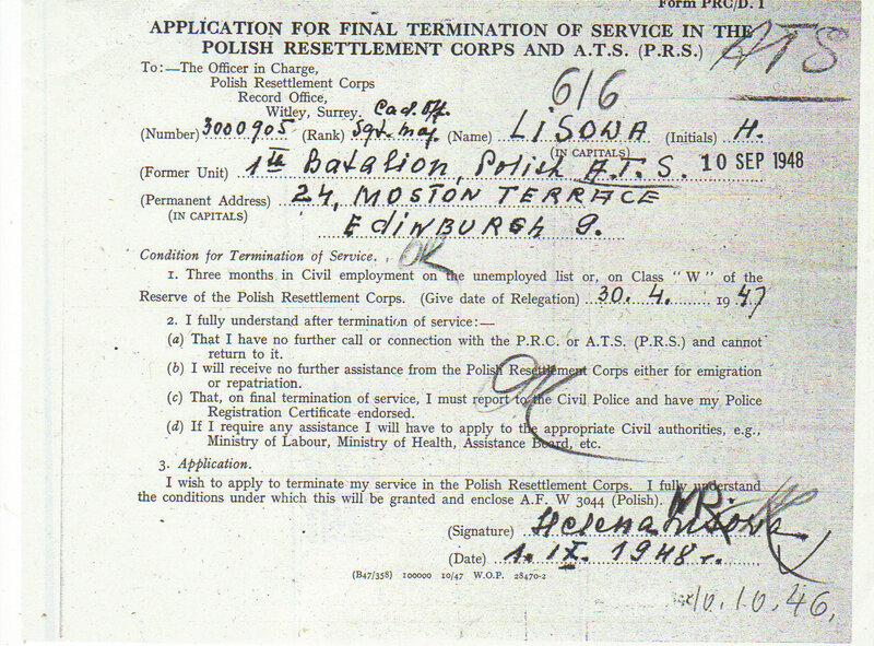 Helena Lis application for termination of service 1948.jpg