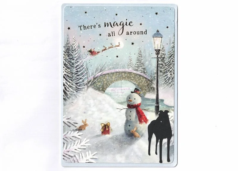 C0159 - 10 snowman cards with Greyhound silhouette