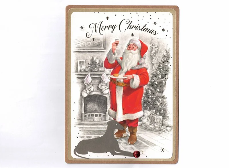 C0157 - 10 Father Christmas cards with Greyhound silhouette