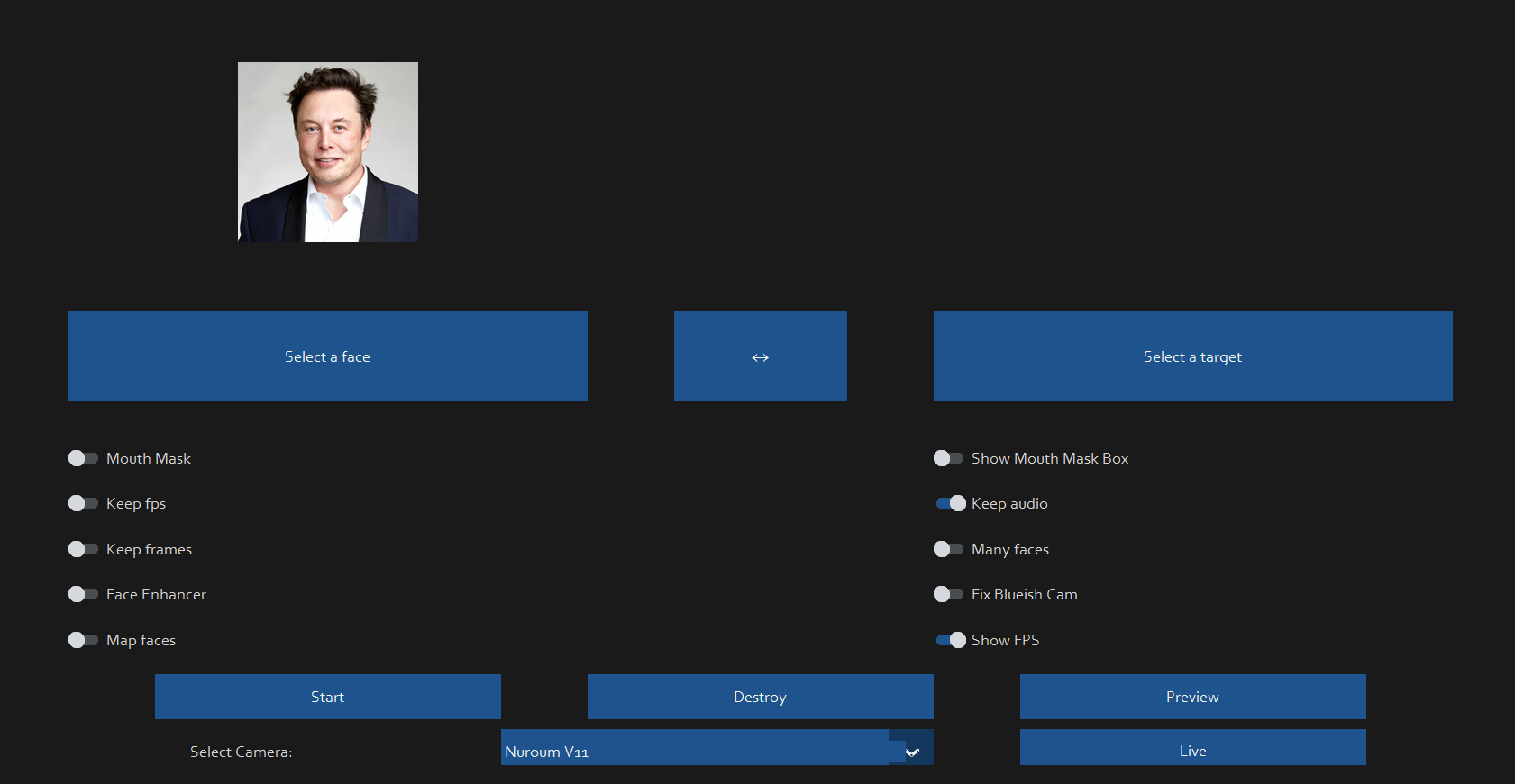  GUI of Deep Fake tool 