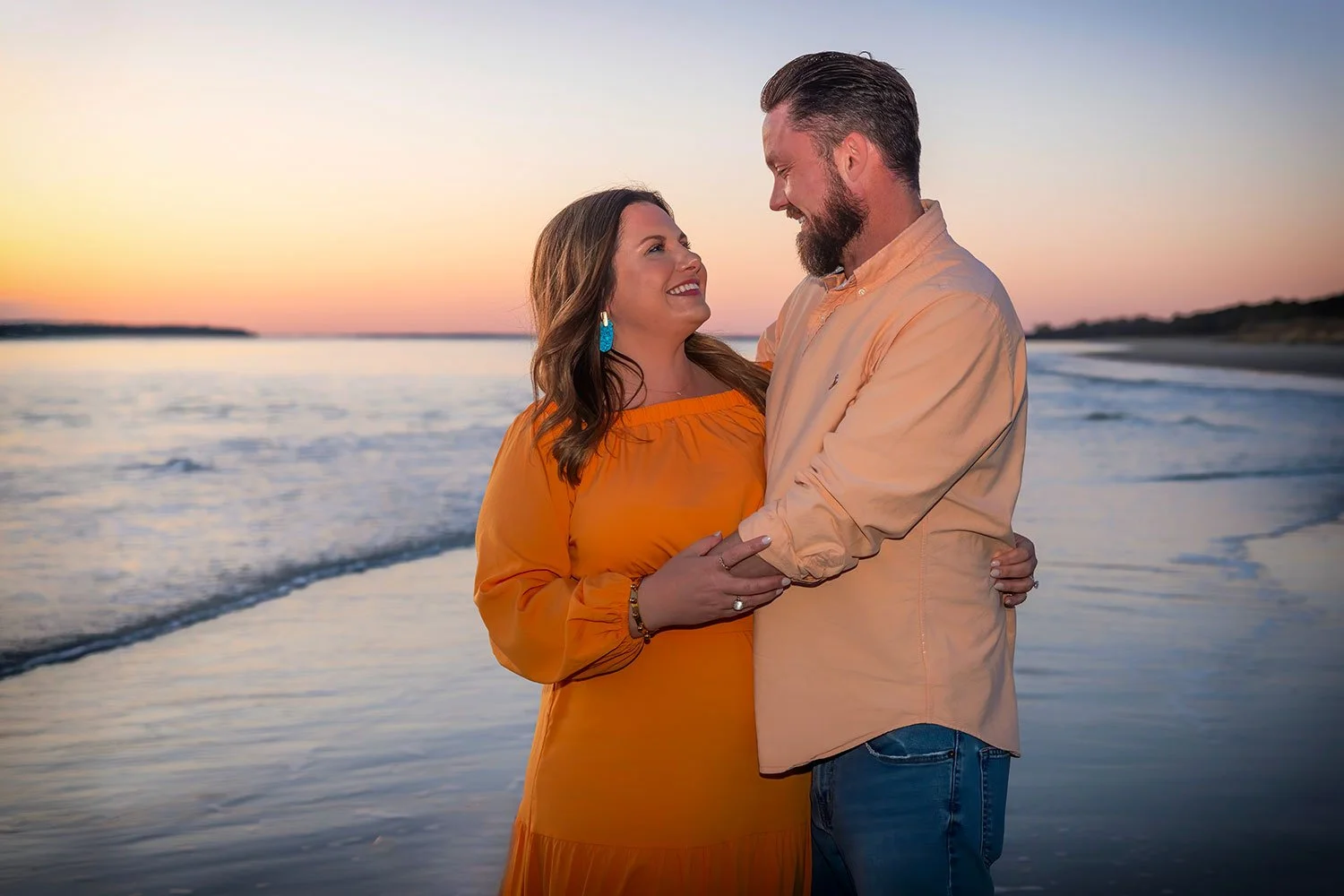 husband and wife on beach in South Carolina