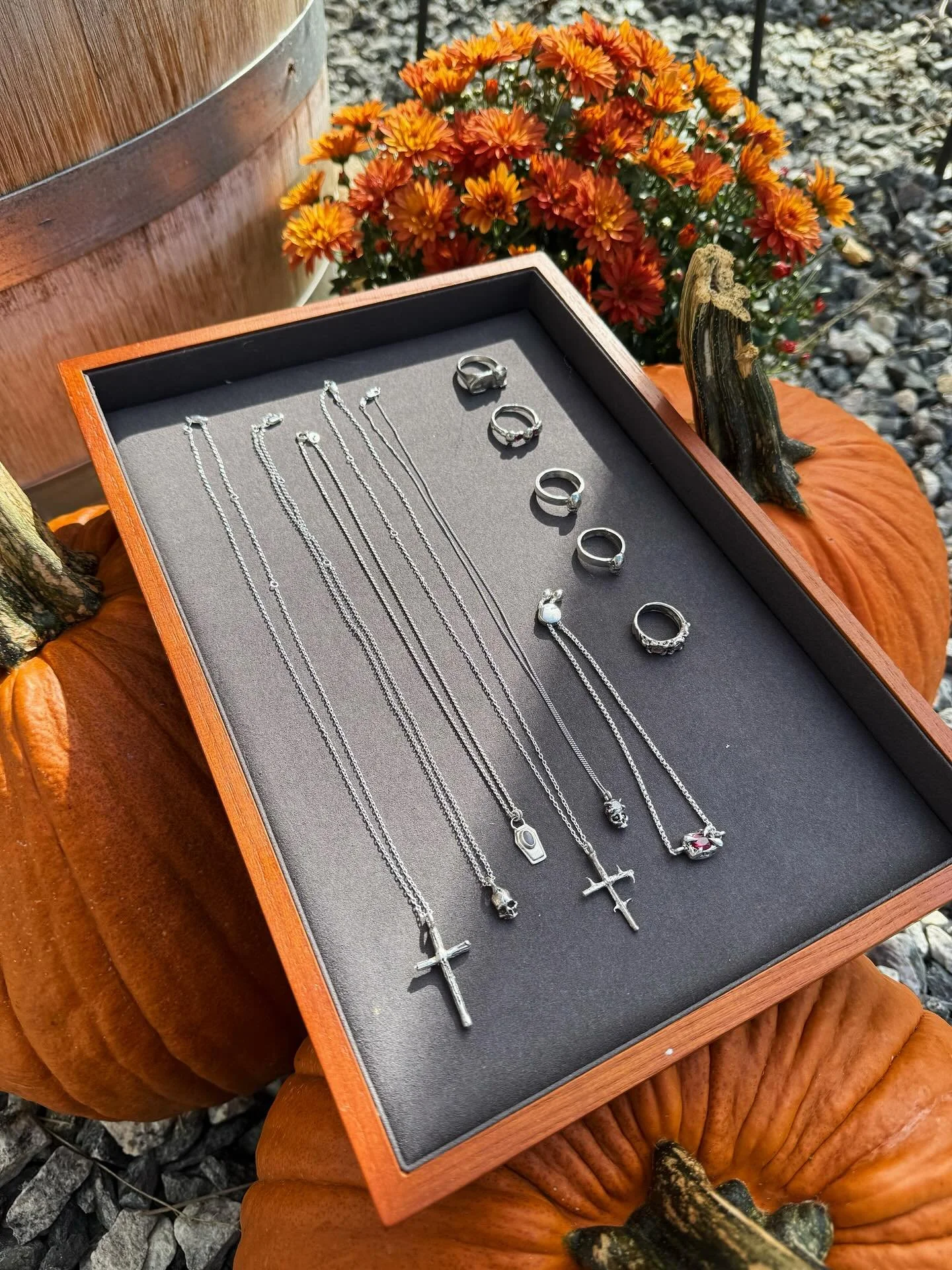 Halloween Restock available tonight 7pm EST 🖤💀🍂👻🕷️🕸️ 

Everything is handmade by me and is solid sterling silver. 

#metalsmithing #handmade #jewelry #custom #silversmith #casting