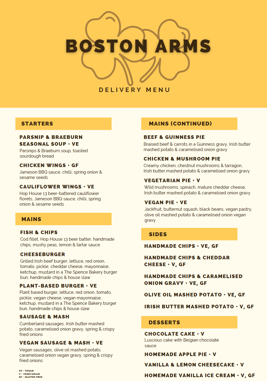 Delivery Menu