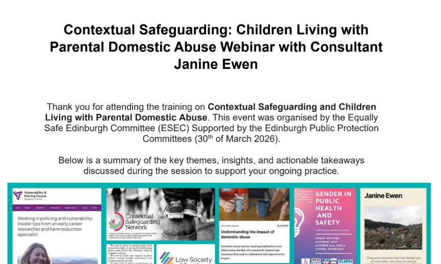 Janine’s webinar brief published on training site for Edinburgh’s Equally Safe committee