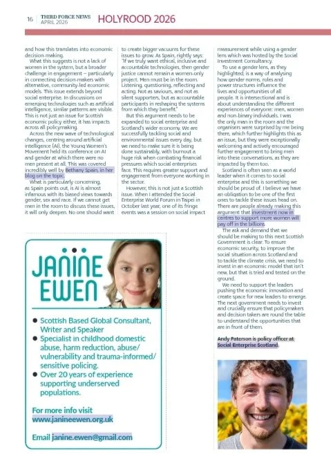 Janine’s consultancy published on Third Force News magazine, April 2026 edition