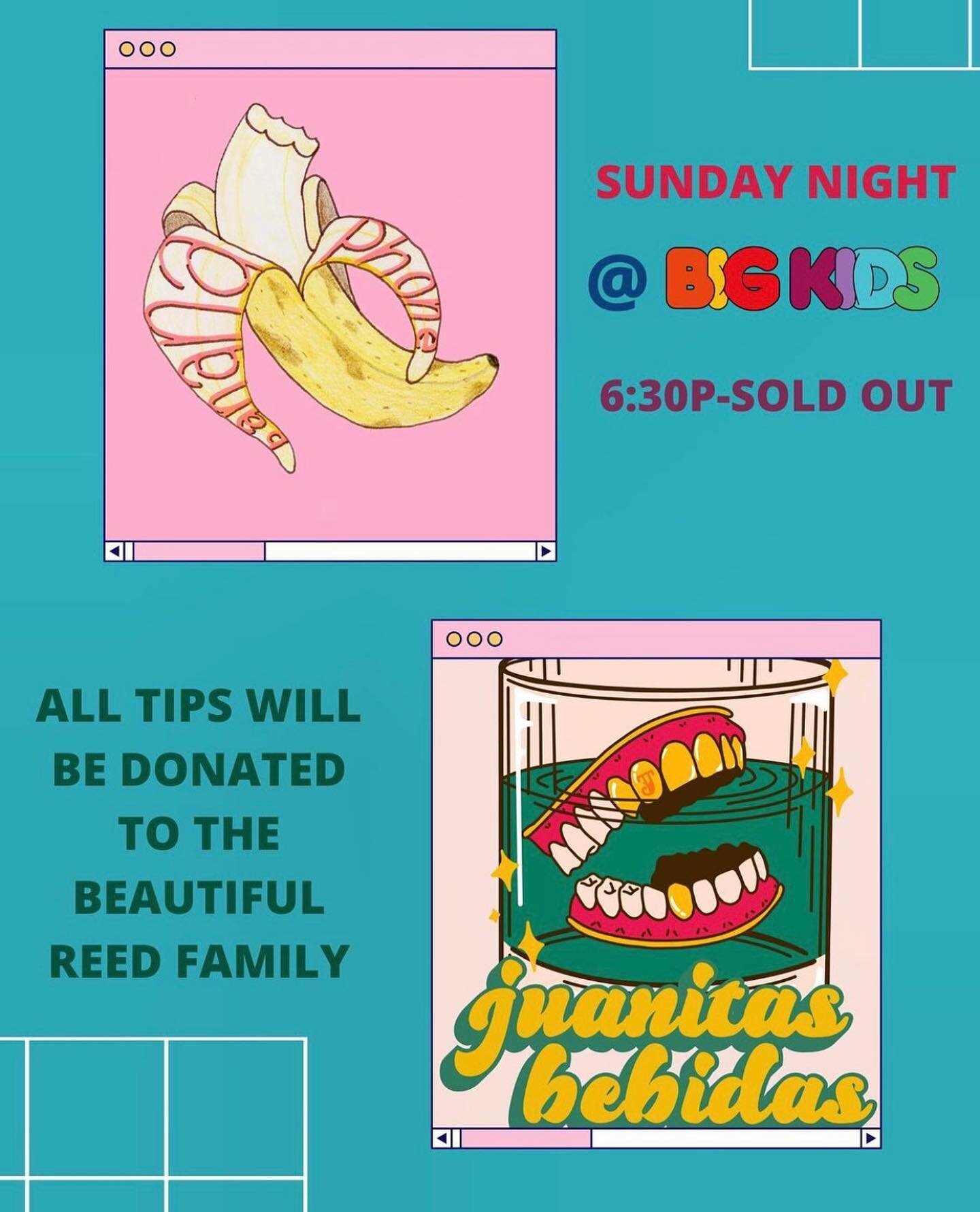 THIS SUNDAY WE GOT @juanitasbebidas AND @bananaphonetreats TEAMING UP FOR SOME FOOD AND BOOZE.  ALL TIPS WILL BE DONATED TO @furrburger AND THEIR FAMILY IN THEIR TIME OF NEED.  COME SHOW SOME SUPPORT