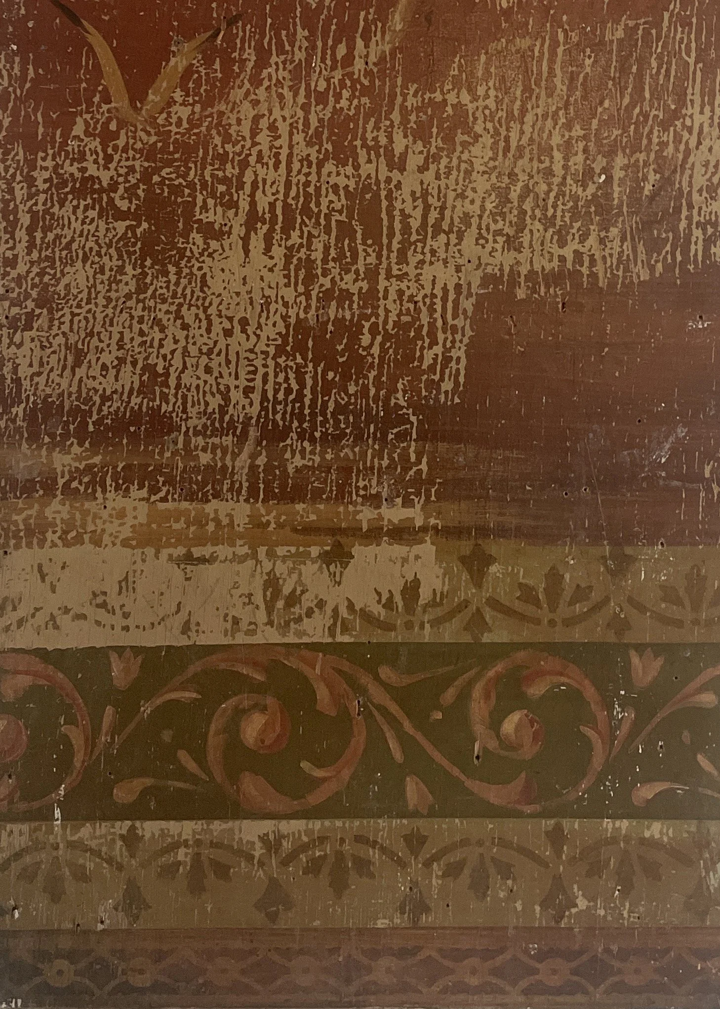 Hand painted subfloor uncovered during demolition, 2025
