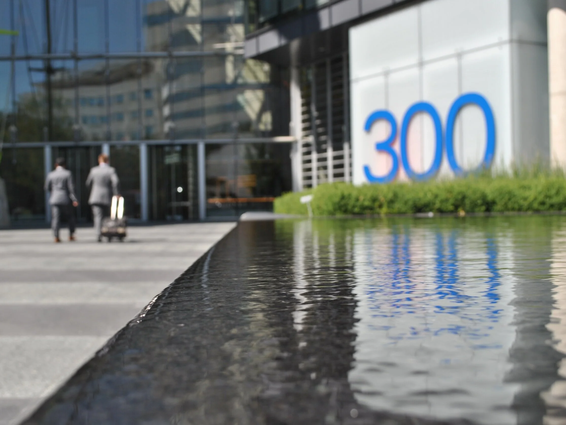   A close up detail of the water feature at the building’s pedestrian plaza entrance.  