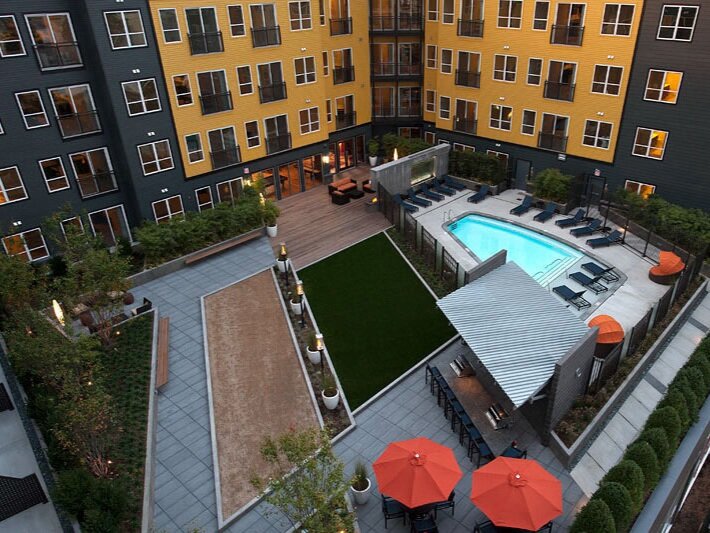   An overall view of one of the project’s private courtyards.  