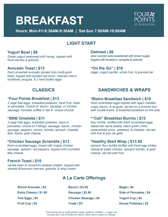 Breakfast Menu — 8900 Bar & Bistro